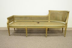 Antique French Louis XVI Style Caned Chaise Lounge Recamier Fainting Couch Sofa