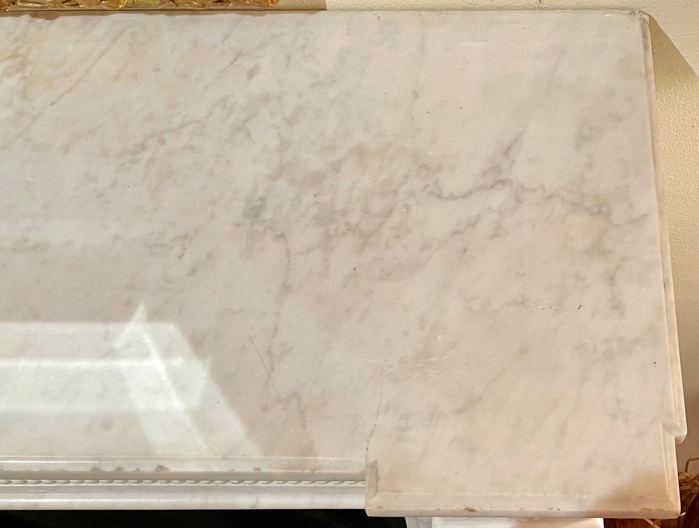 Antique French Louis XVI Style Carrara Marble Mantel, Circa 1860. For Sale 1