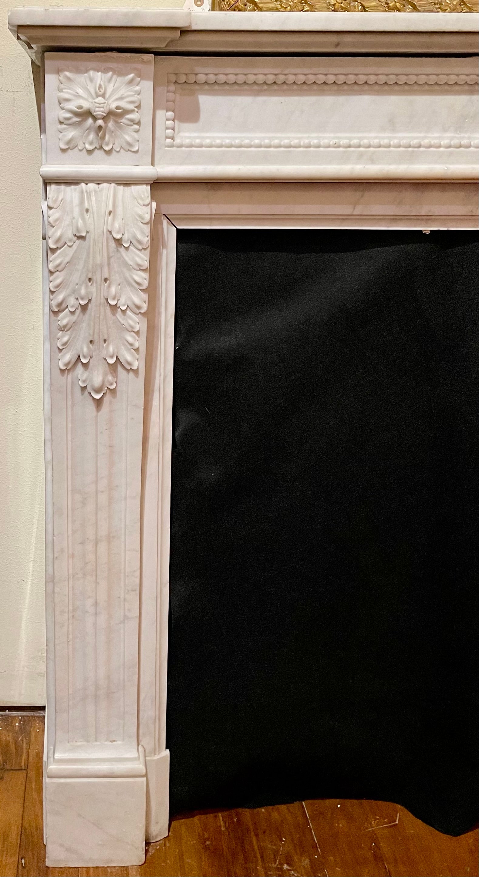 Antique French Louis XVI Style Carrara Marble Mantel, Circa 1860. For Sale 2