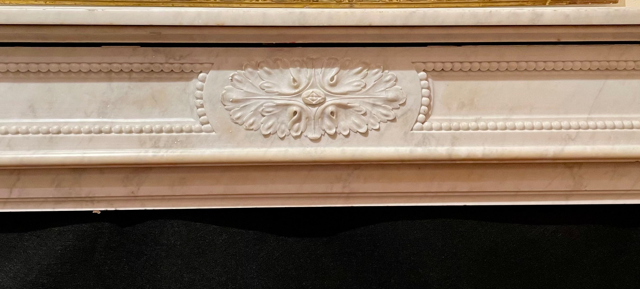 Antique French Louis XVI Style Carrara Marble Mantel, Circa 1860. For Sale 3