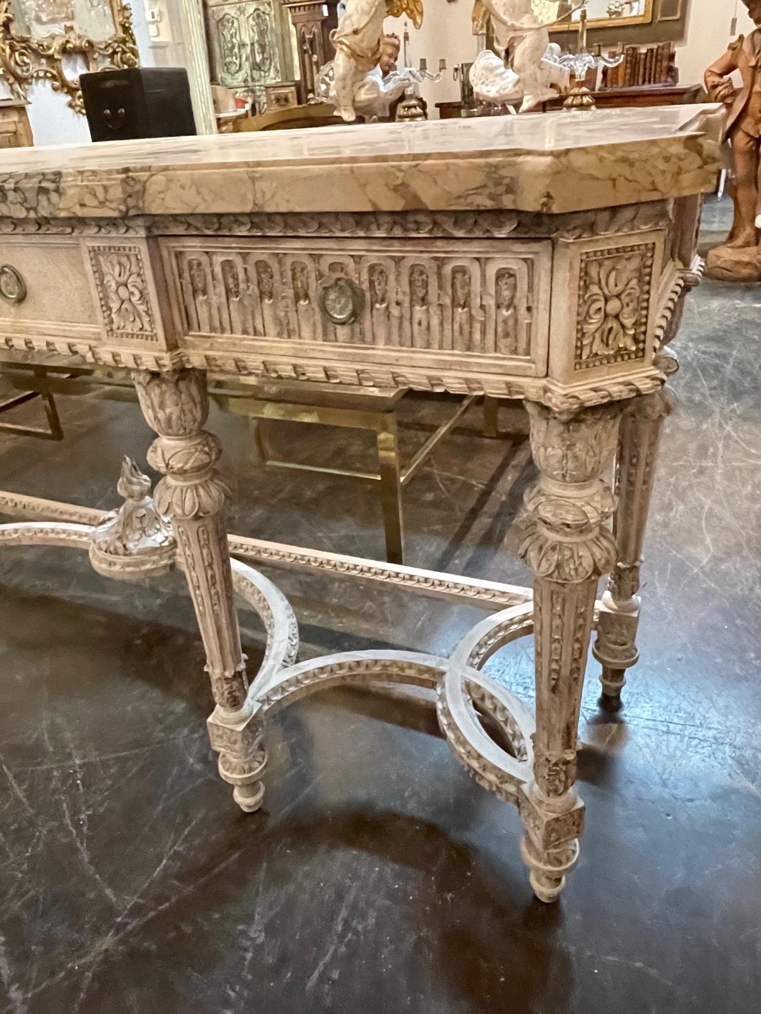 Antique French Louis XVI Style Carved and Painted Console In Good Condition In Dallas, TX
