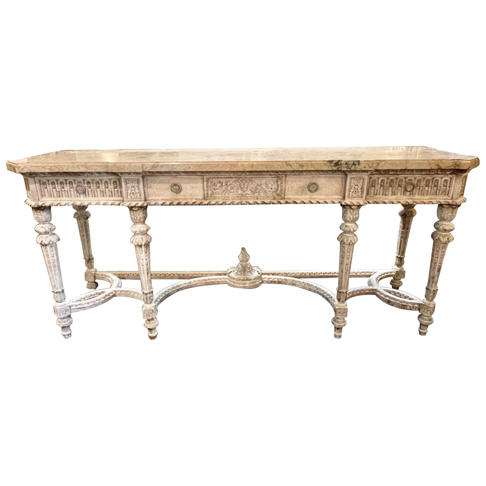 Antique French Louis XVI Style Carved and Painted Console