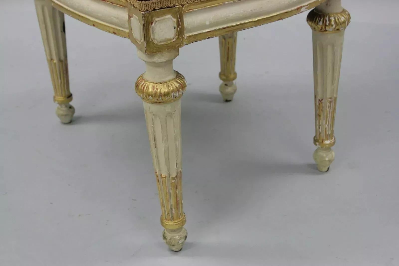 Antique French Louis XVI Style Carved Floral Needlepoint Accent Chair White Gold For Sale 1
