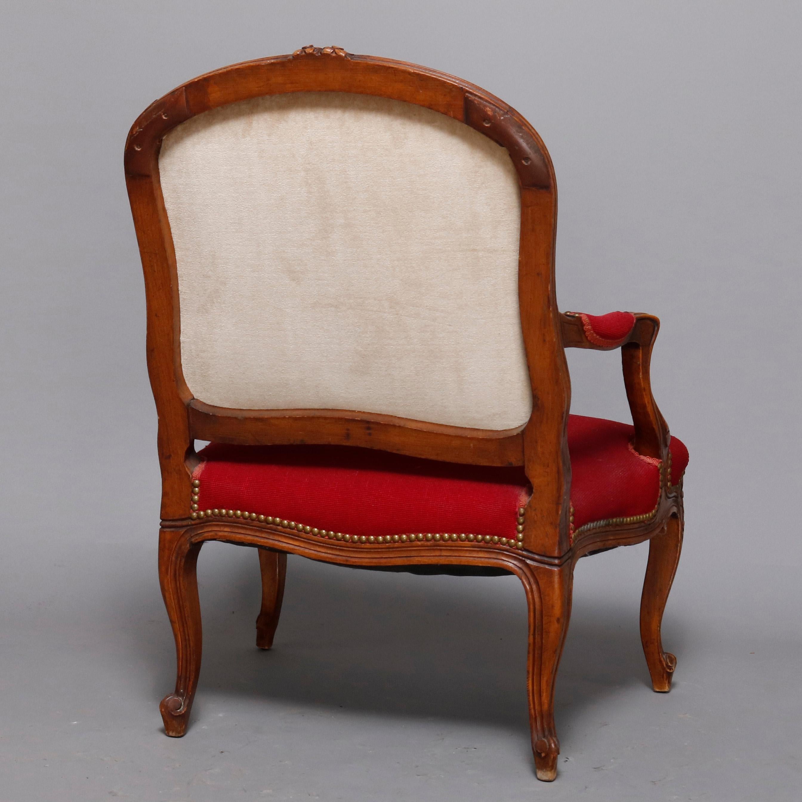 Antique French Louis XVI Style Carved Fruitwood & Tapestry Armchair 20th Century 3