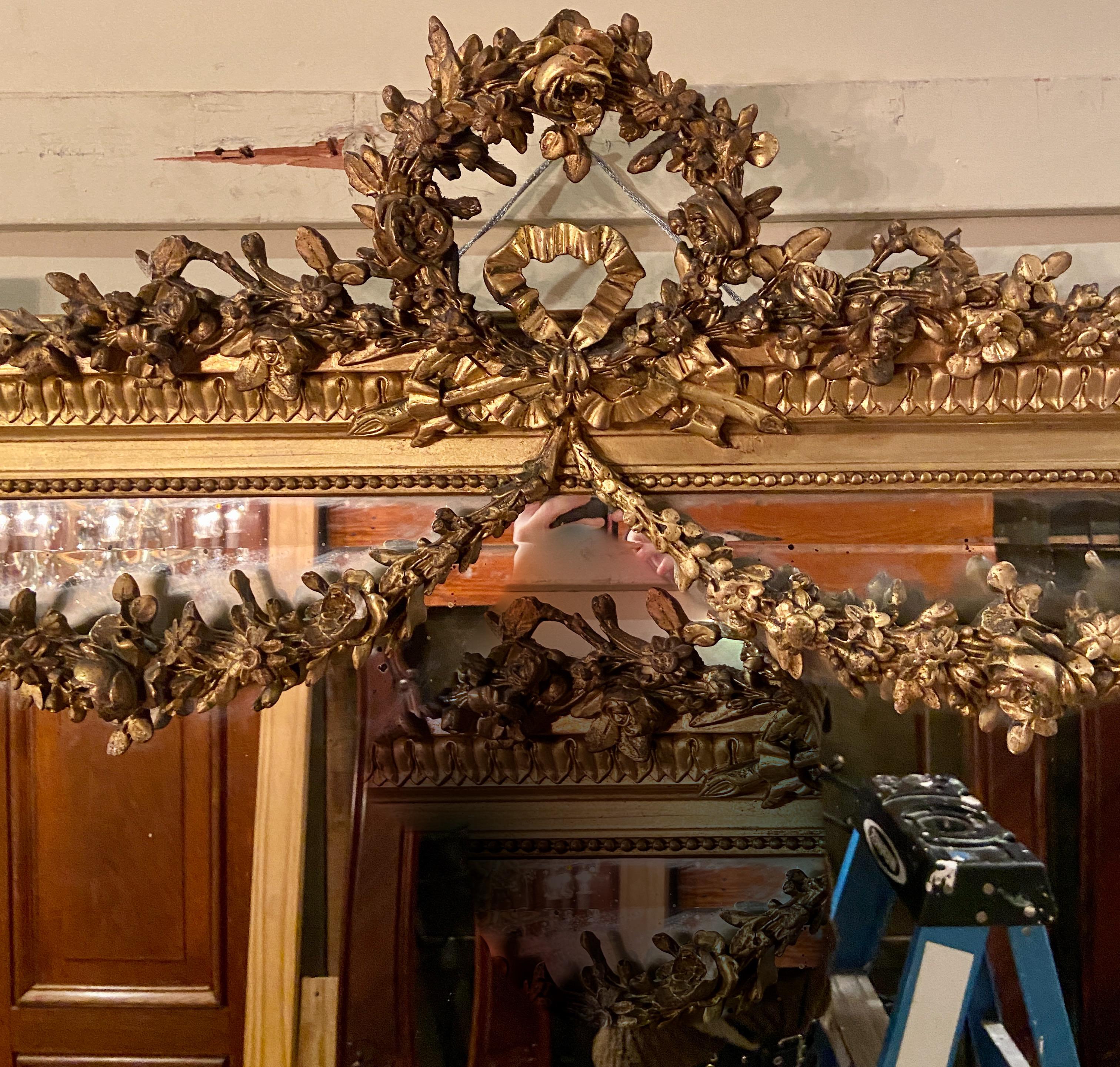 Antique French Louis XVI Style Carved Gilt Wood Mirror with Beveling, circa 1880 In Good Condition In New Orleans, LA