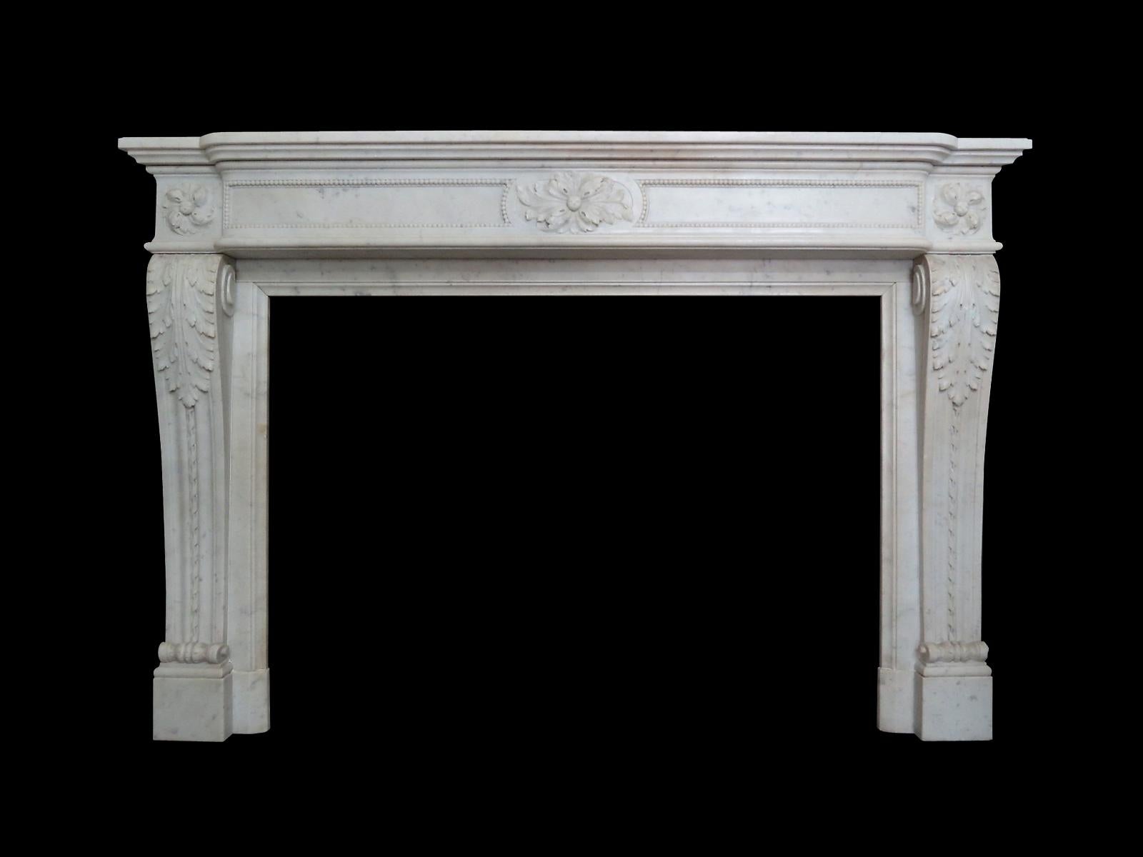 18th Century Antique French Louis XVI Style Carved Marble Fireplace Mantel