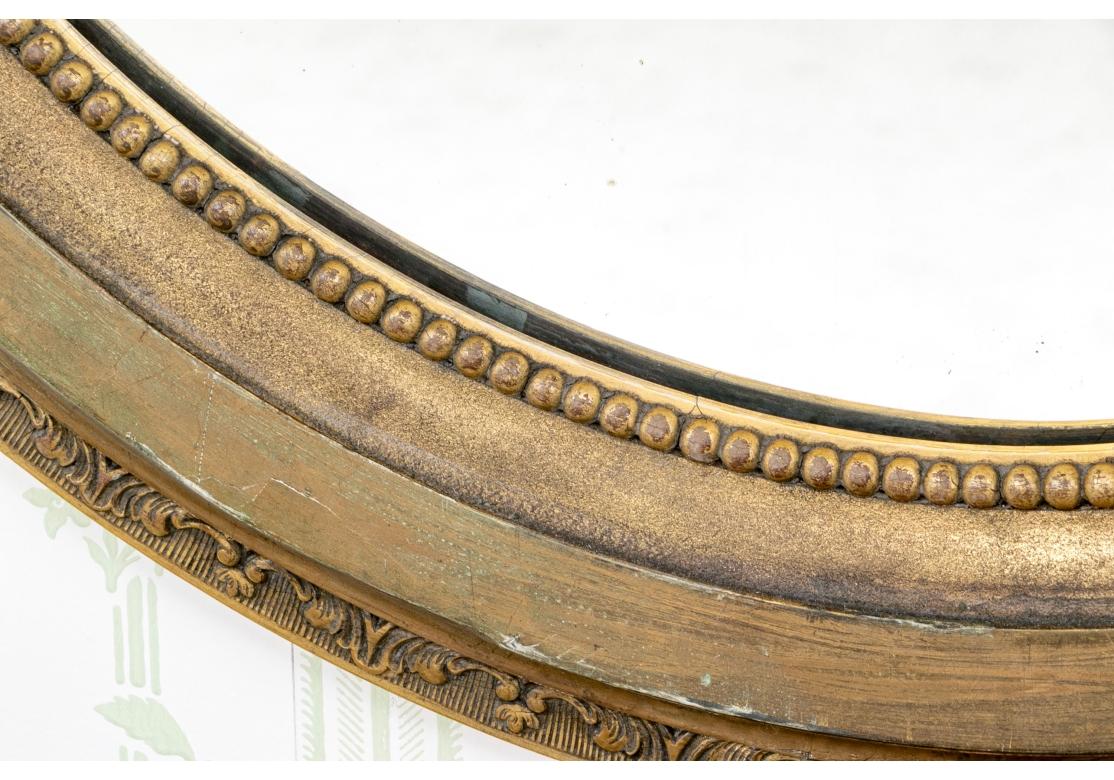 19th Century Antique French Louis XVI Style Carved Oval Gesso & Giltwood Mirror For Sale