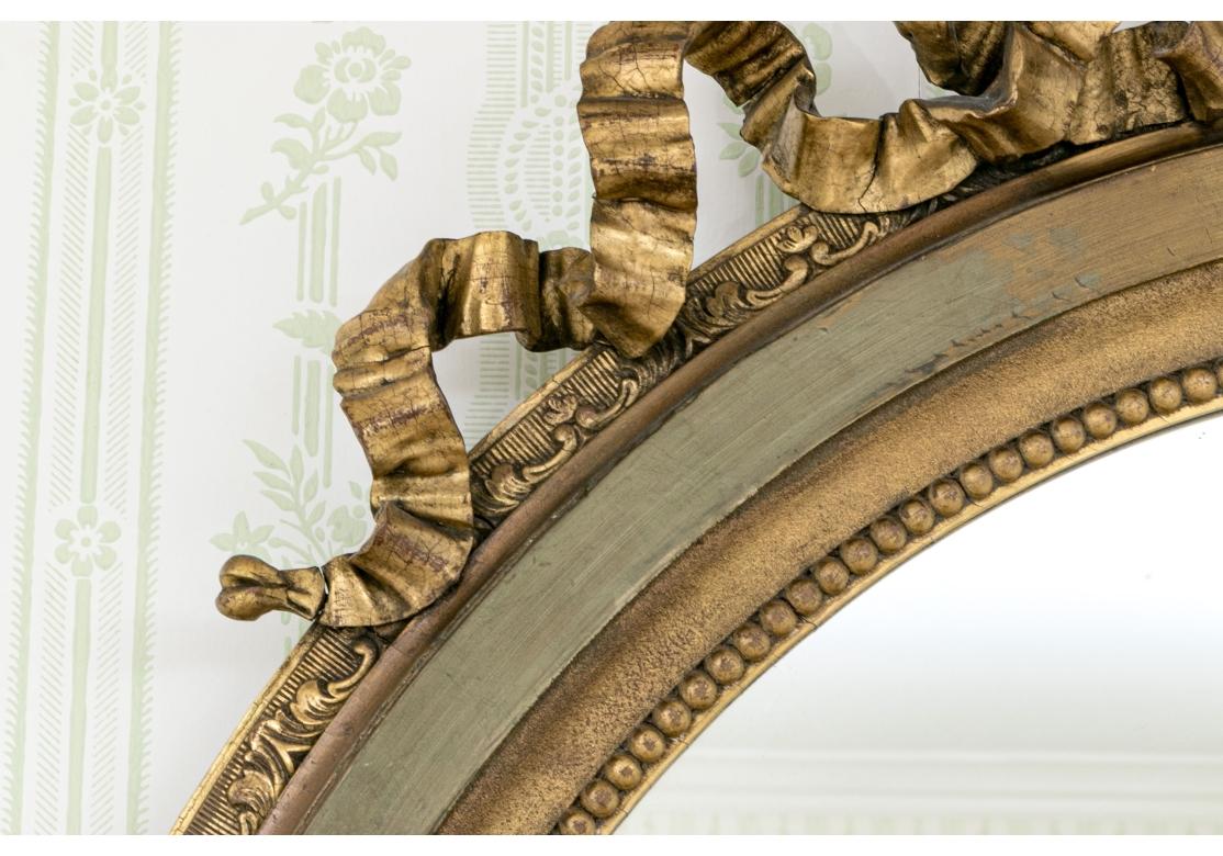 Antique French Louis XVI Style Carved Oval Gesso & Giltwood Mirror For Sale 2
