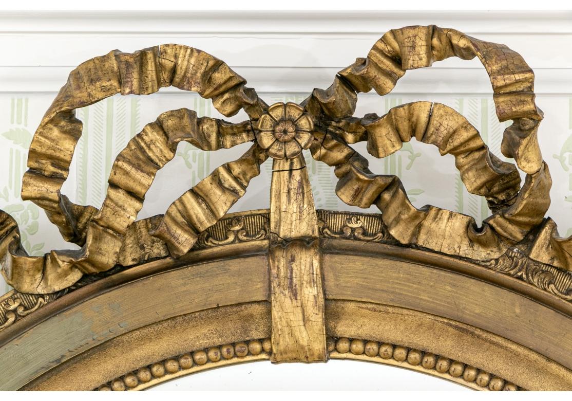 Antique French Louis XVI Style Carved Oval Gesso & Giltwood Mirror For Sale 3