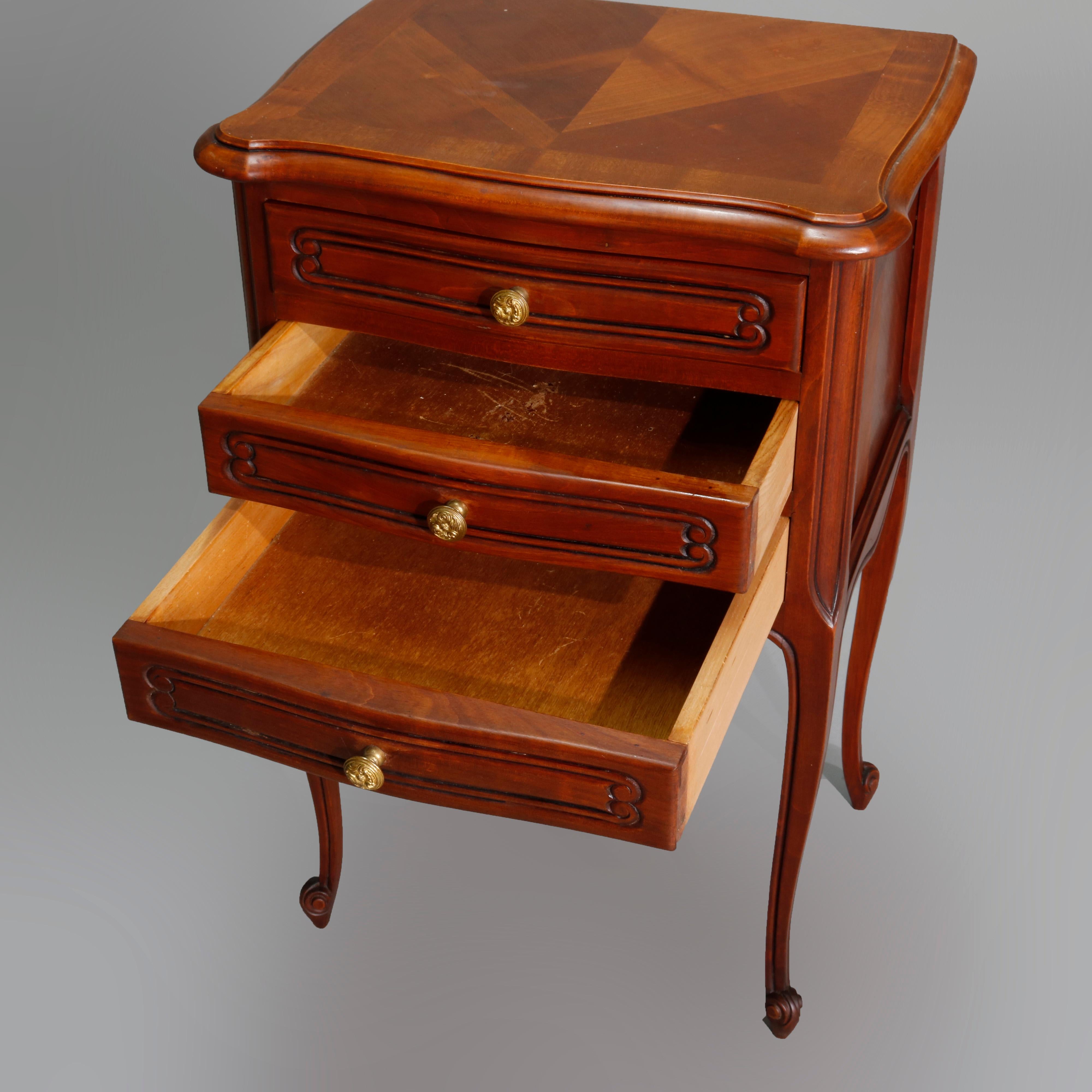 Antique French Louis XVI Style Carved and Parquetry Mahogany Side Stand In Good Condition In Big Flats, NY