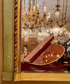 Antique French Louis XVI Style Carved Trumeau Mirror with Gold, Circa 1860-1880.