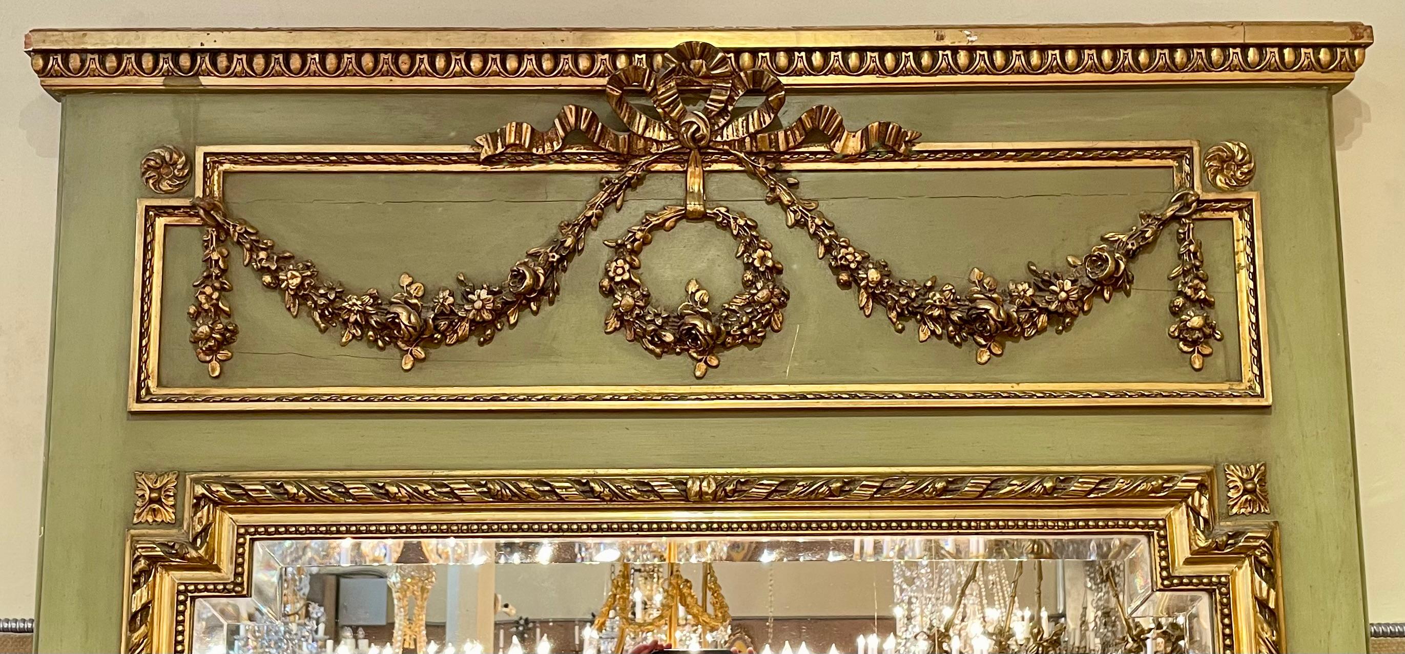 Francese Antique French Style Louis XVI Carved Trumeau Mirror with Gold, Circa 1860-1880. in vendita