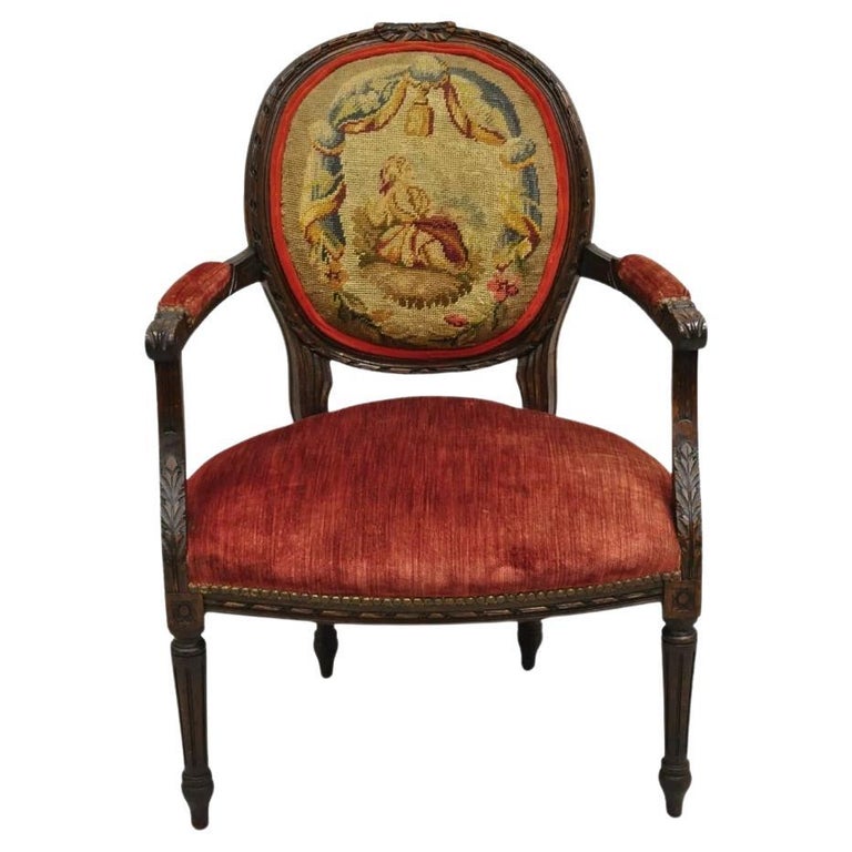 Carved Fauteuil with Needlepoint Seat and Back Carved Fauteuil with Needlepoint Seat and Back