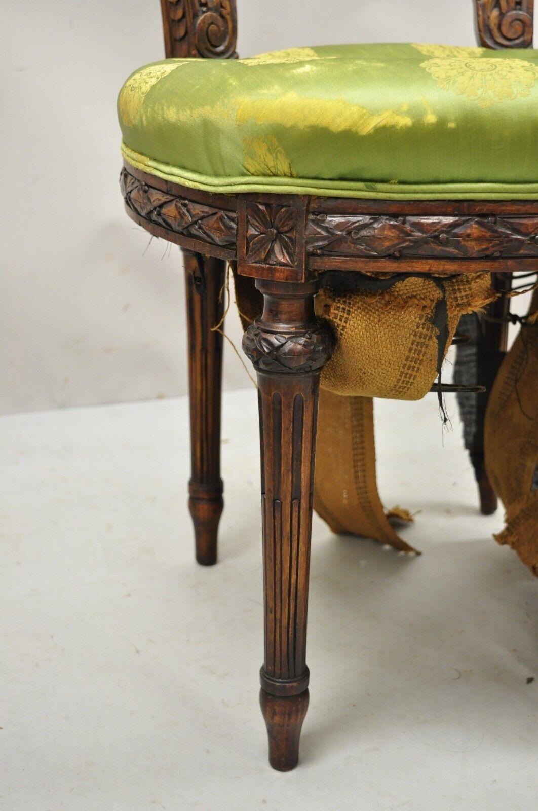 Antique French Louis XVI Style Carved Walnut Parlor Side Chair 8
