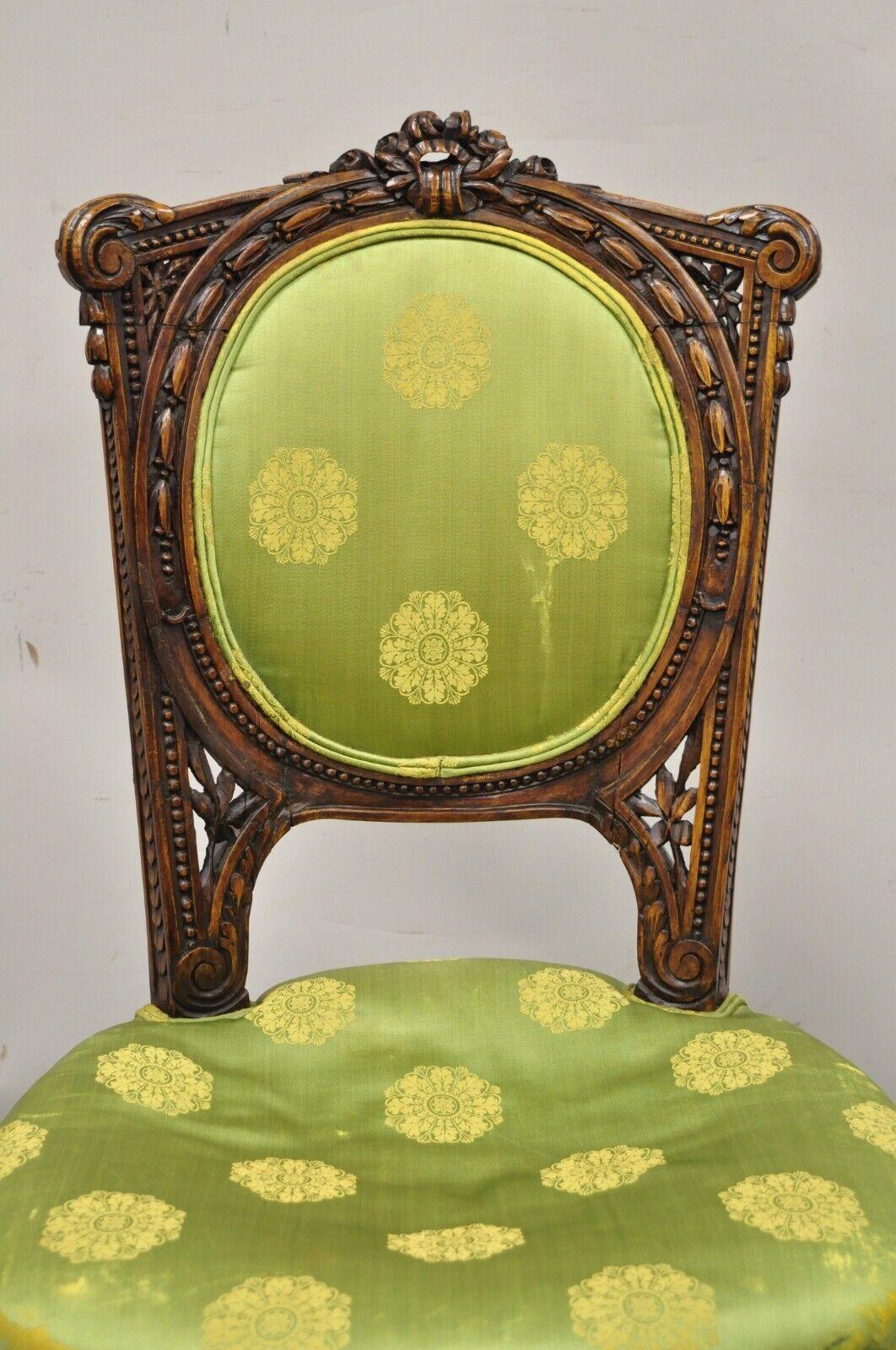 Antique French Louis XVI Style Carved Walnut Parlor Side Chair In Good Condition In Philadelphia, PA