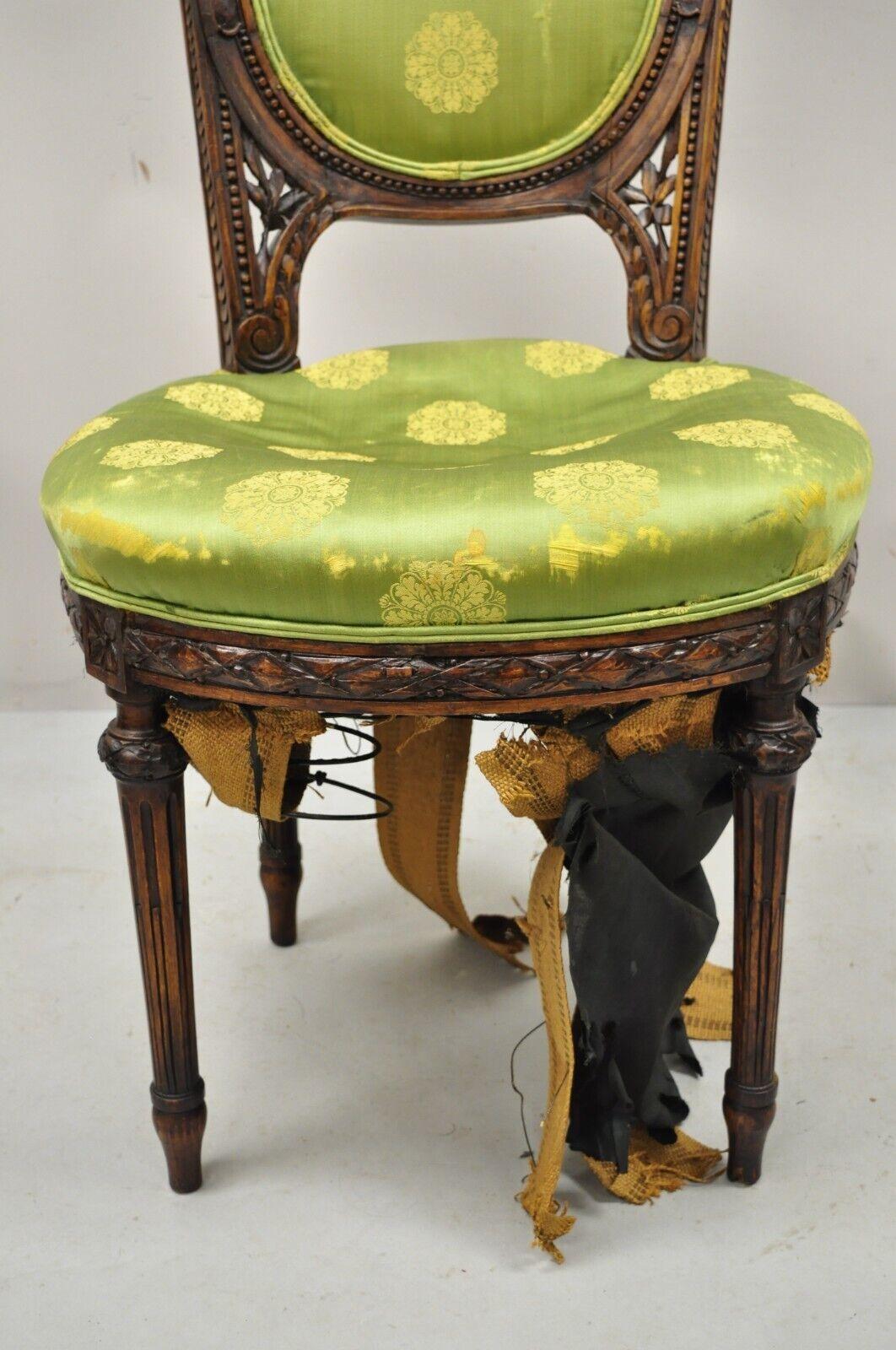 Antique French Louis XVI Style Carved Walnut Parlor Side Chair 3