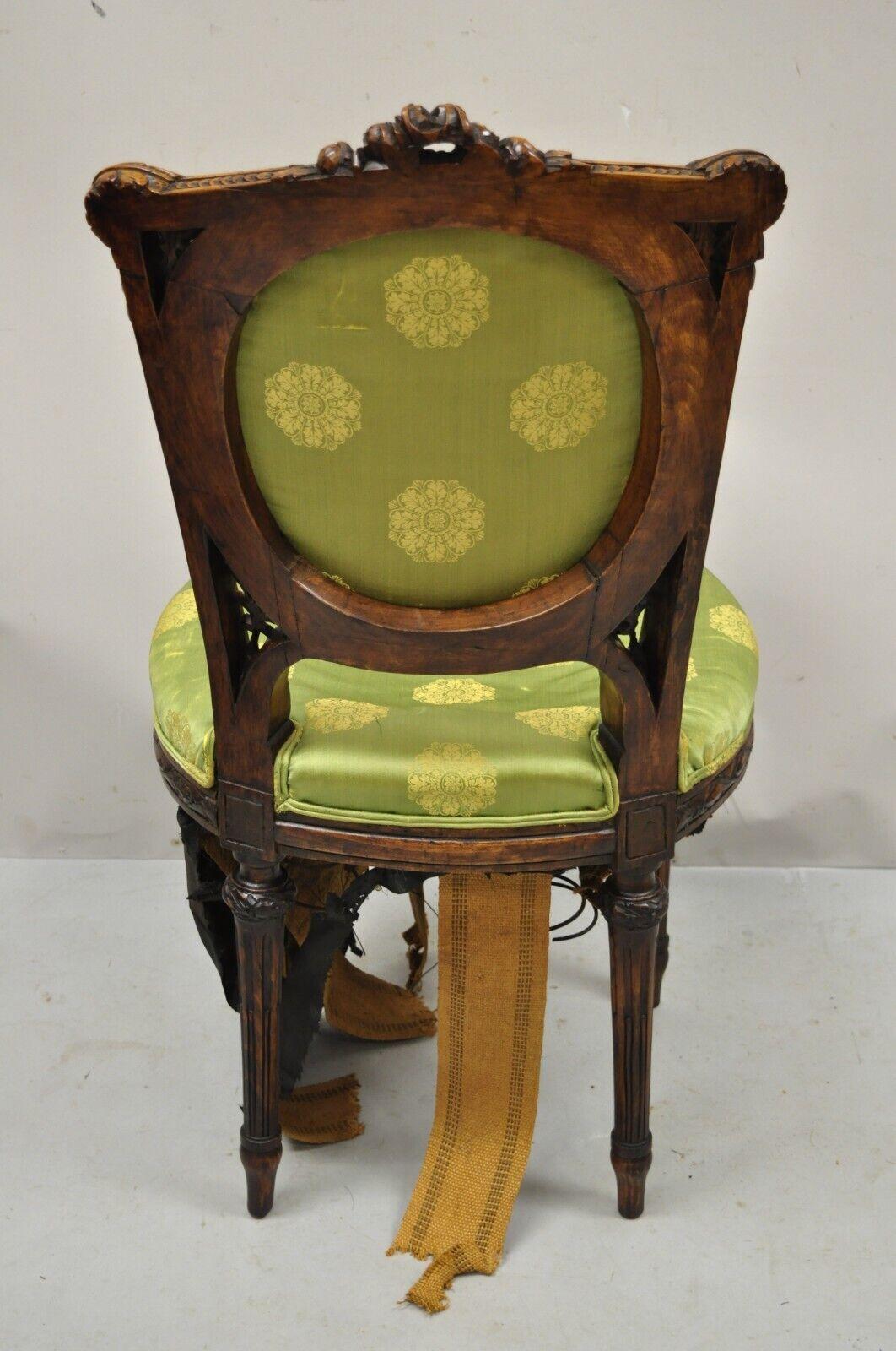 Antique French Louis XVI Style Carved Walnut Parlor Side Chair 5