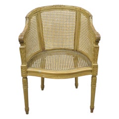 Antique French Louis XVI Style sculpté Cane Bergere Lounge Arm Chair