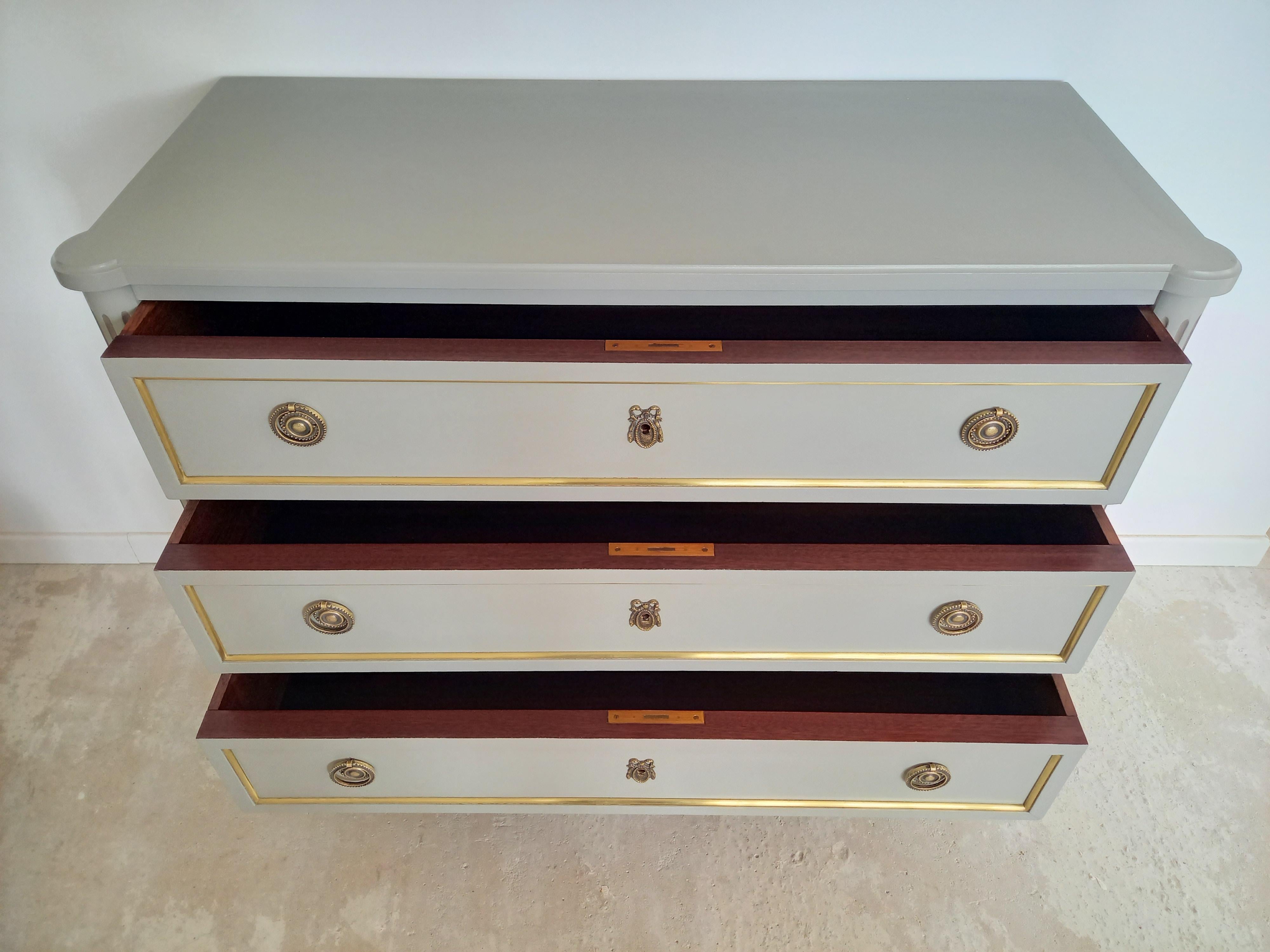 Carrara Marble Antique French, Louis XVI Style Chest of Drawers Commode, Bronze & Brass Details