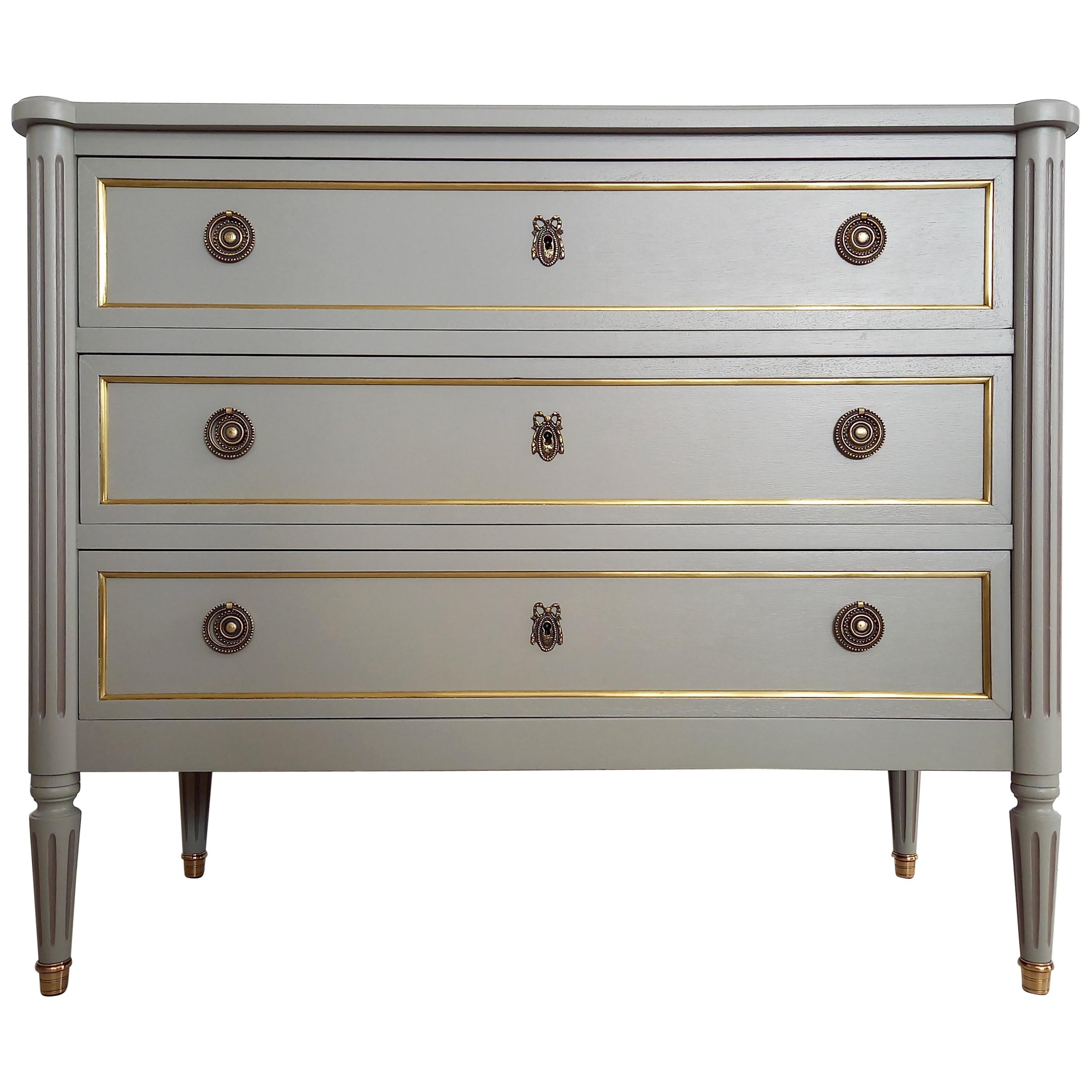 Antique French, Louis XVI Style Chest of Drawers Commode, Bronze & Brass Details