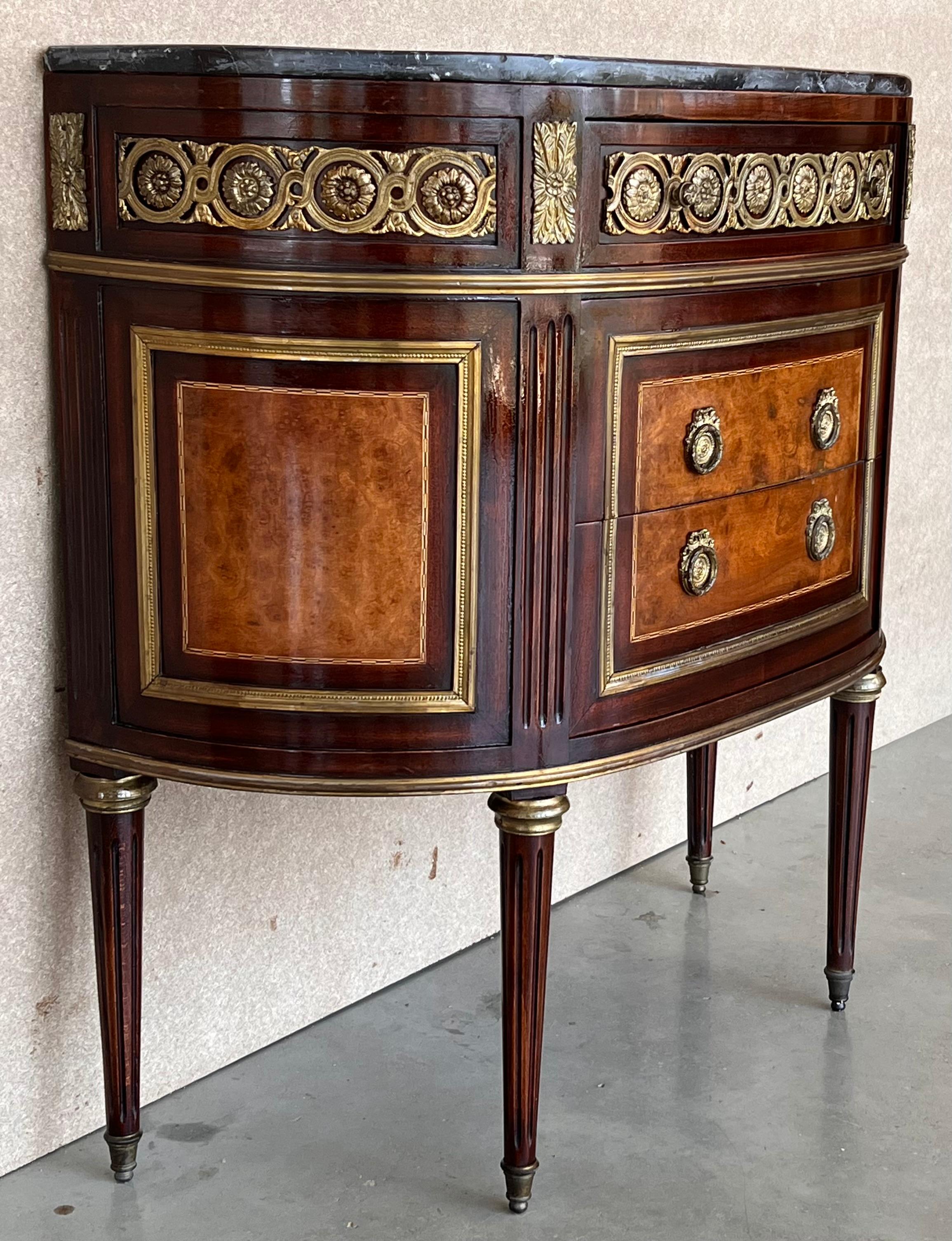 20th Century Antique French, Louis XVI Style Chest of Drawers Commode Buffet Marquetry Bronze