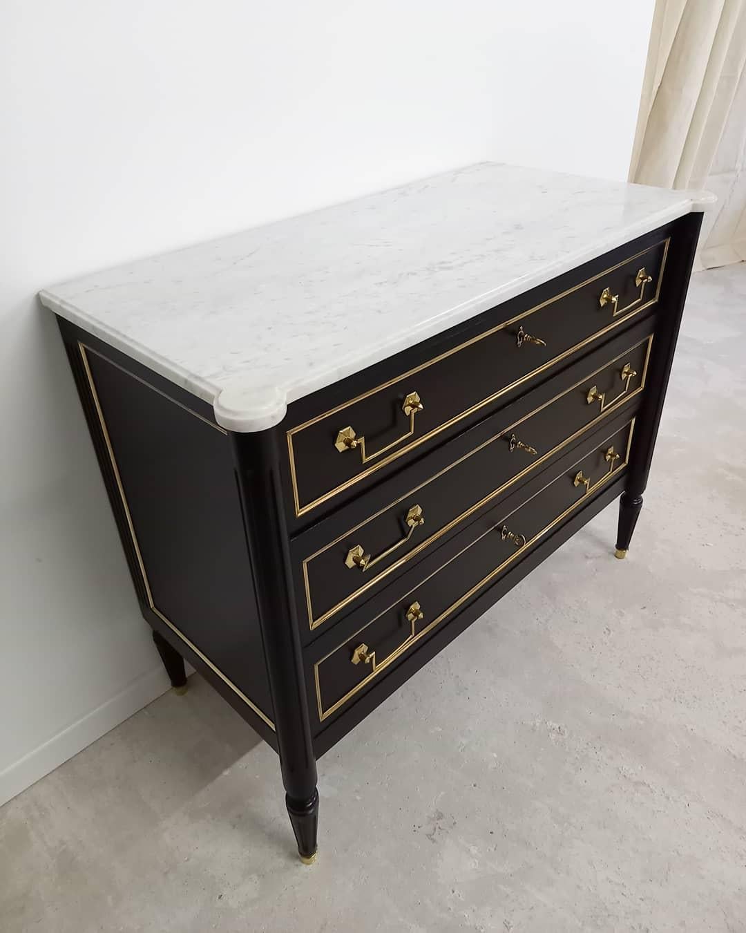 Antique French Louis XVI Chest of Drawers Commode Carrara Marble, Bronze & Brass 6