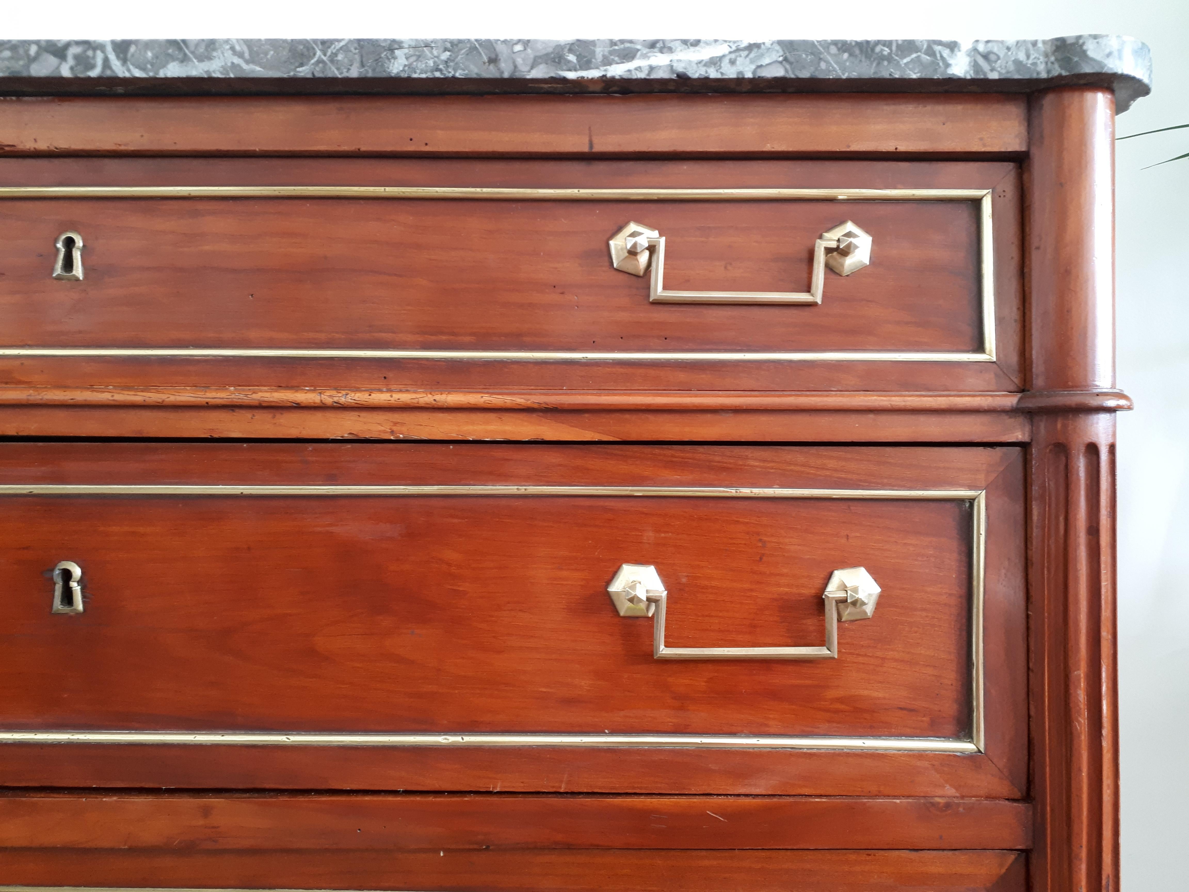 Brass Antique French Louis XVI Style Chest of Drawers Commode