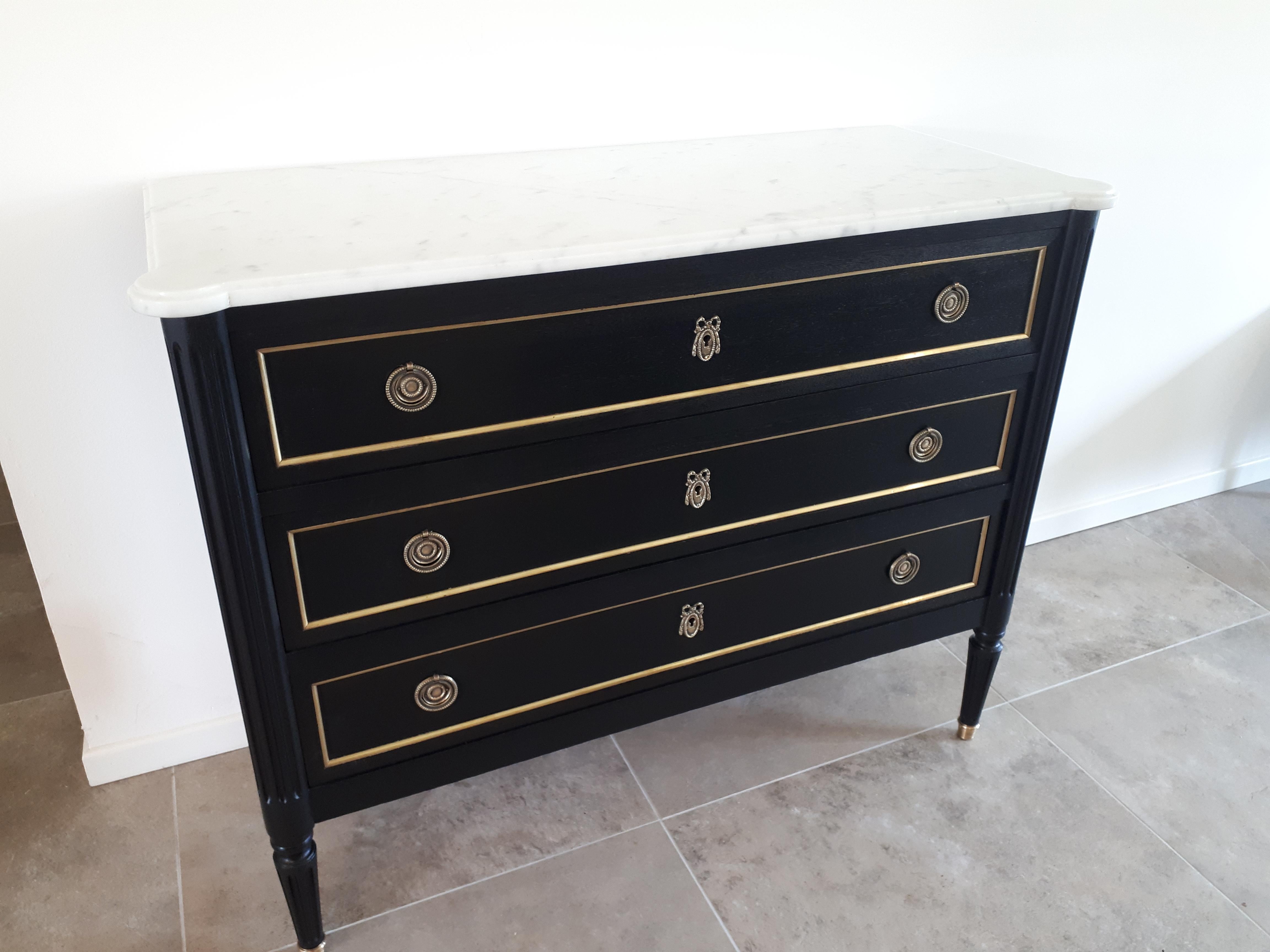 Brass Antique French Louis XVI Style Chest of Drawers Commode