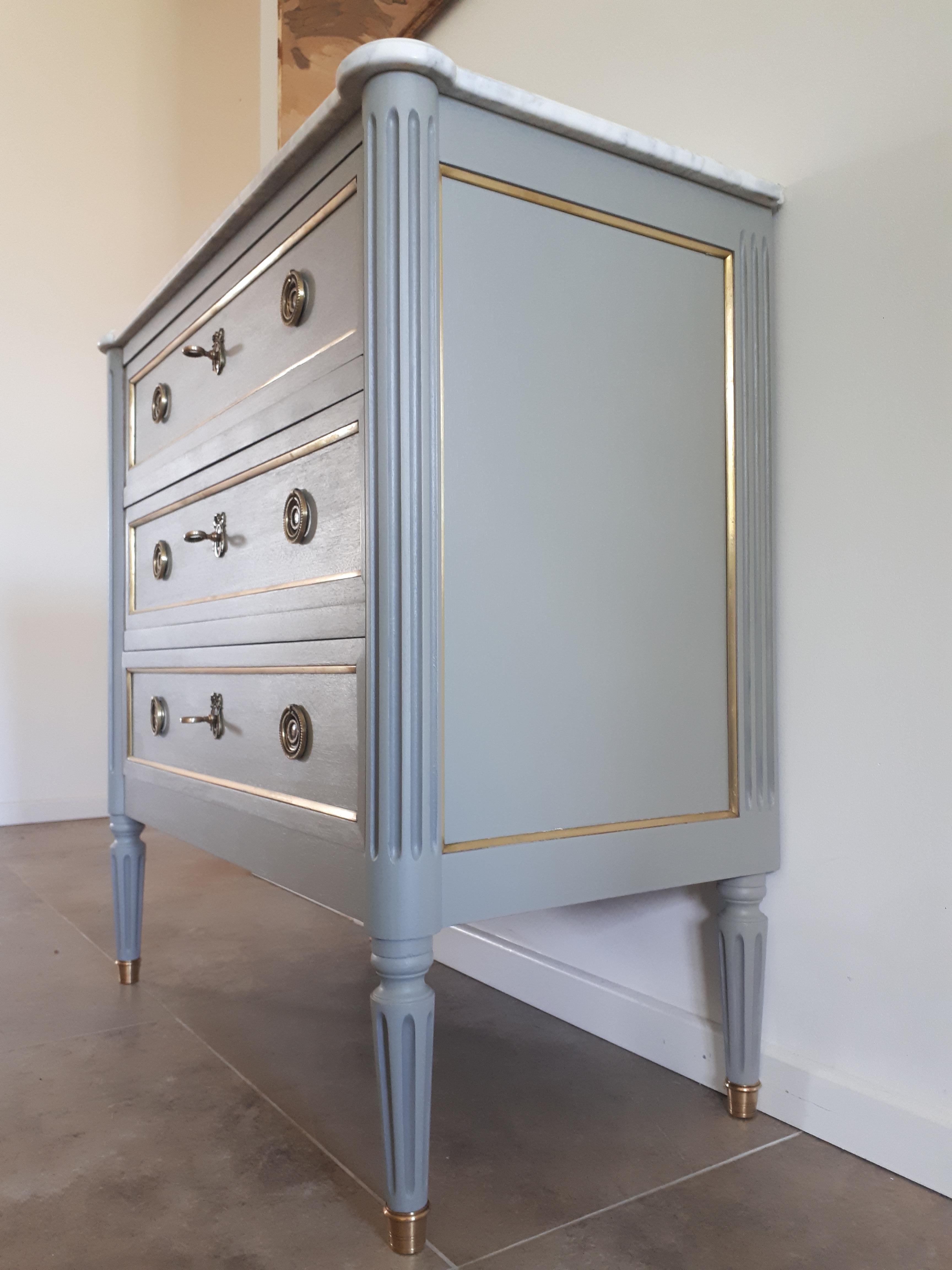 Carrara Marble Antique French, Louis XVI Style Chest of Drawers Commode