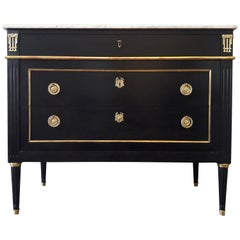 Vintage French Louis XVI Style Chest of Drawers Commode Marble, Bronze & Brass 