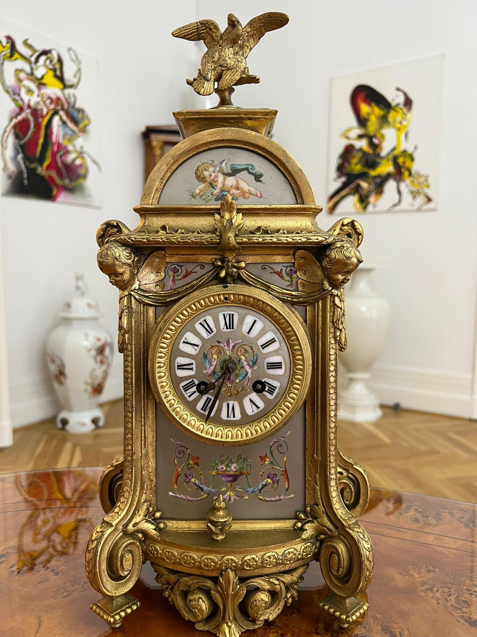 Antique French Louis XVI Style Clock by Japy Feres in Bronze and Porcelain, 1880 In Good Condition In Berlin, DE