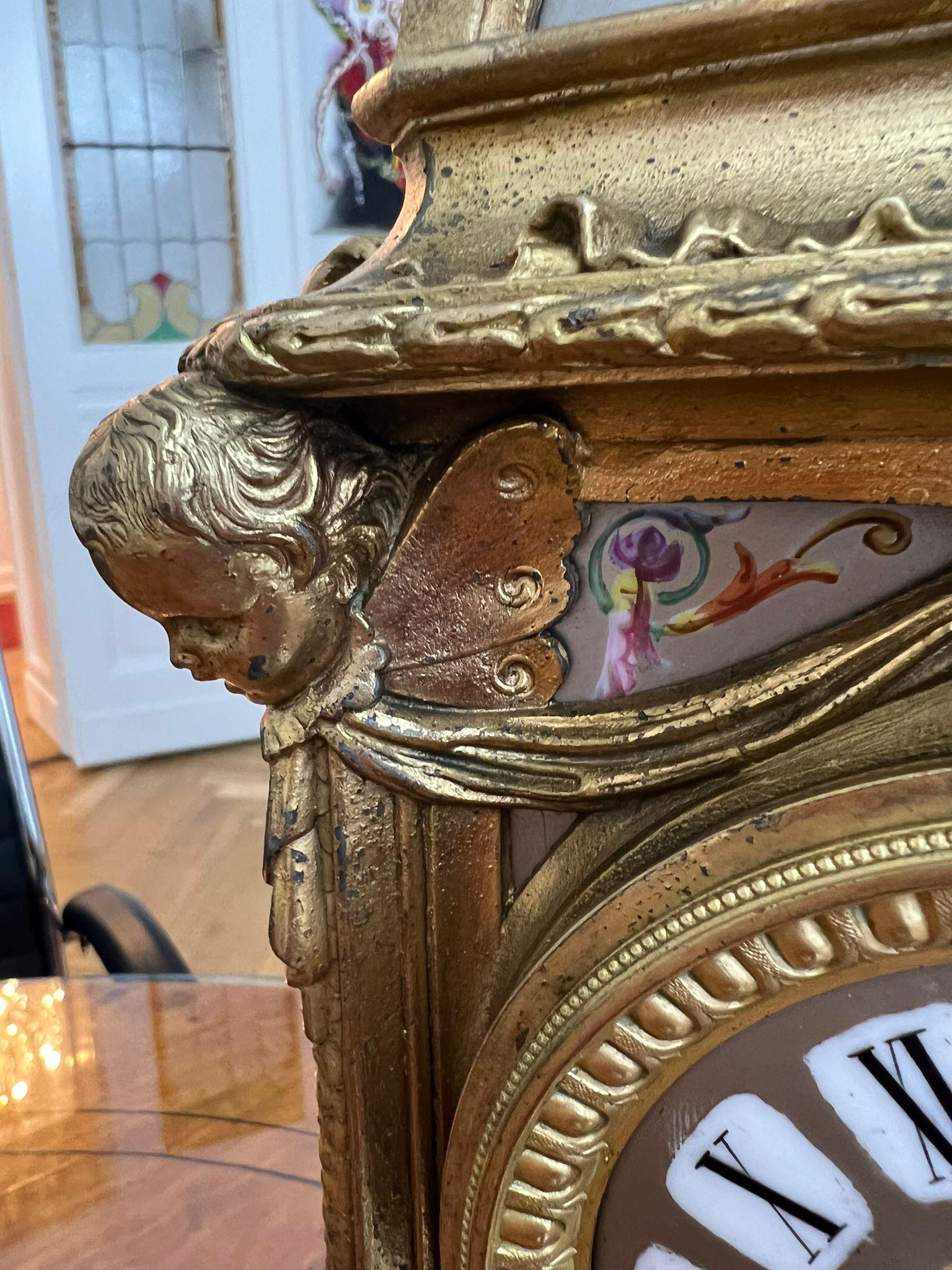 19th Century Antique French Louis XVI Style Clock by Japy Feres in Bronze and Porcelain, 1880