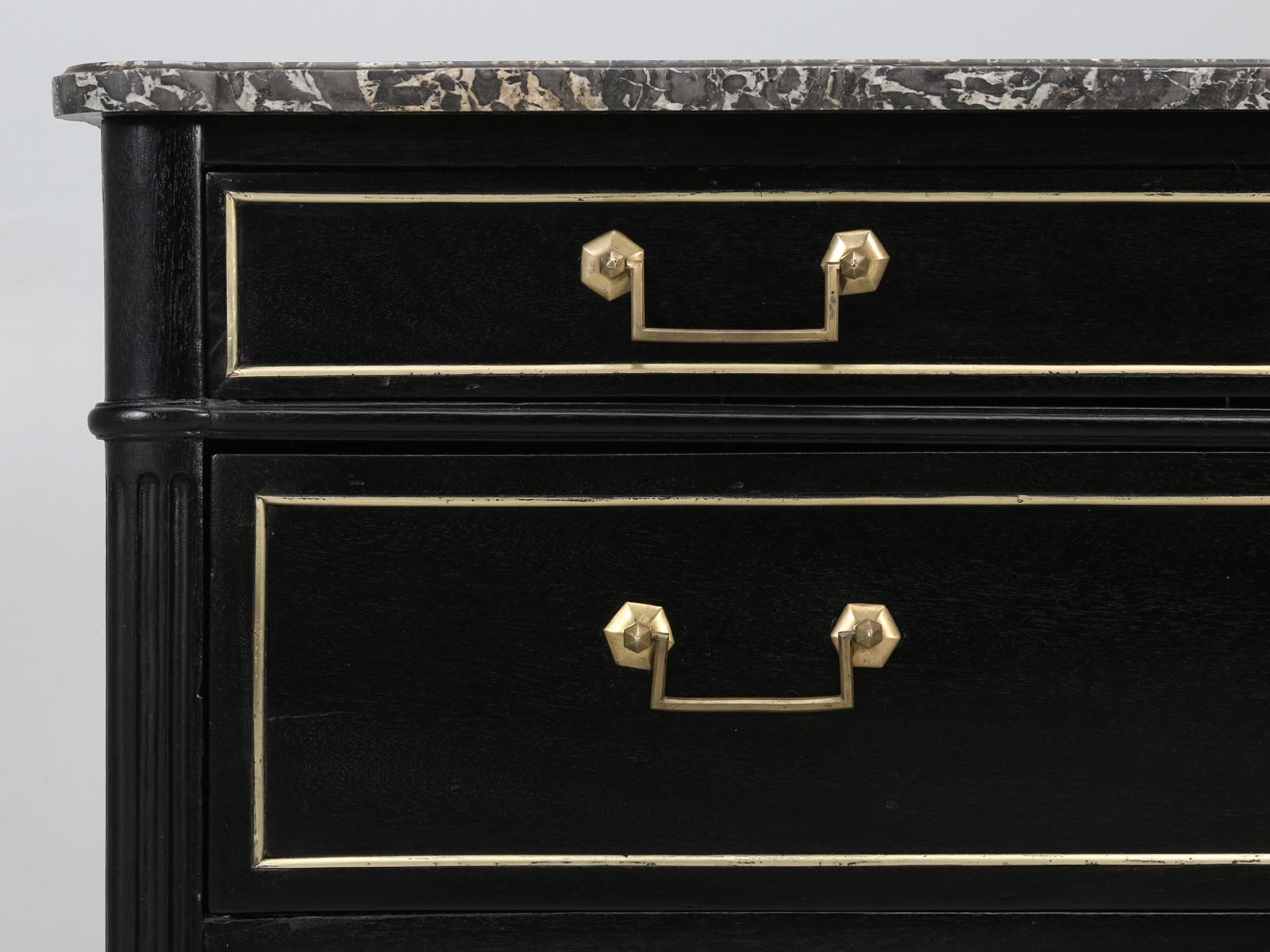 Antique French Louis XVI Style Commode in an Ebonized Finish, Restored in House 7