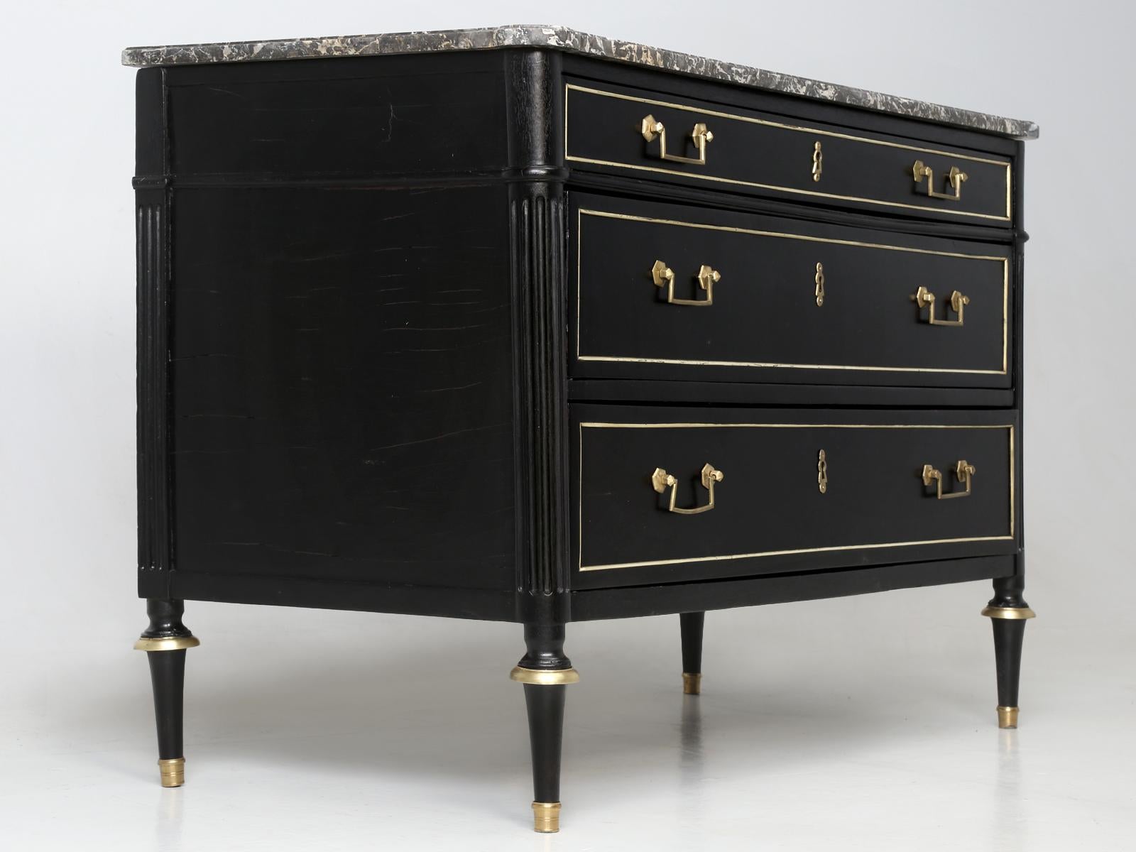Hand-Crafted Antique French Louis XVI Style Commode in an Ebonized Finish, Restored in House
