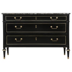 Antique French Louis XVI Style Commode in an Ebonized Finish, Restored in House