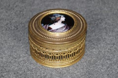 Antique French Louis XVI Style Crystal and Gilt Enameled Jewelry Casket Box