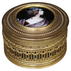 Antique French Louis XVI Style Crystal and Gilt Enameled Jewelry Casket Box