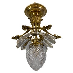 Antique French Louis XVI Style Crystal, Cut Glass, and Bronze Ceiling Light
