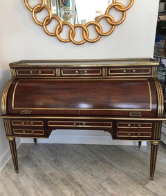 Antique French Louis XVI Cylinder Desk with Marble Top, Circa 1880s
