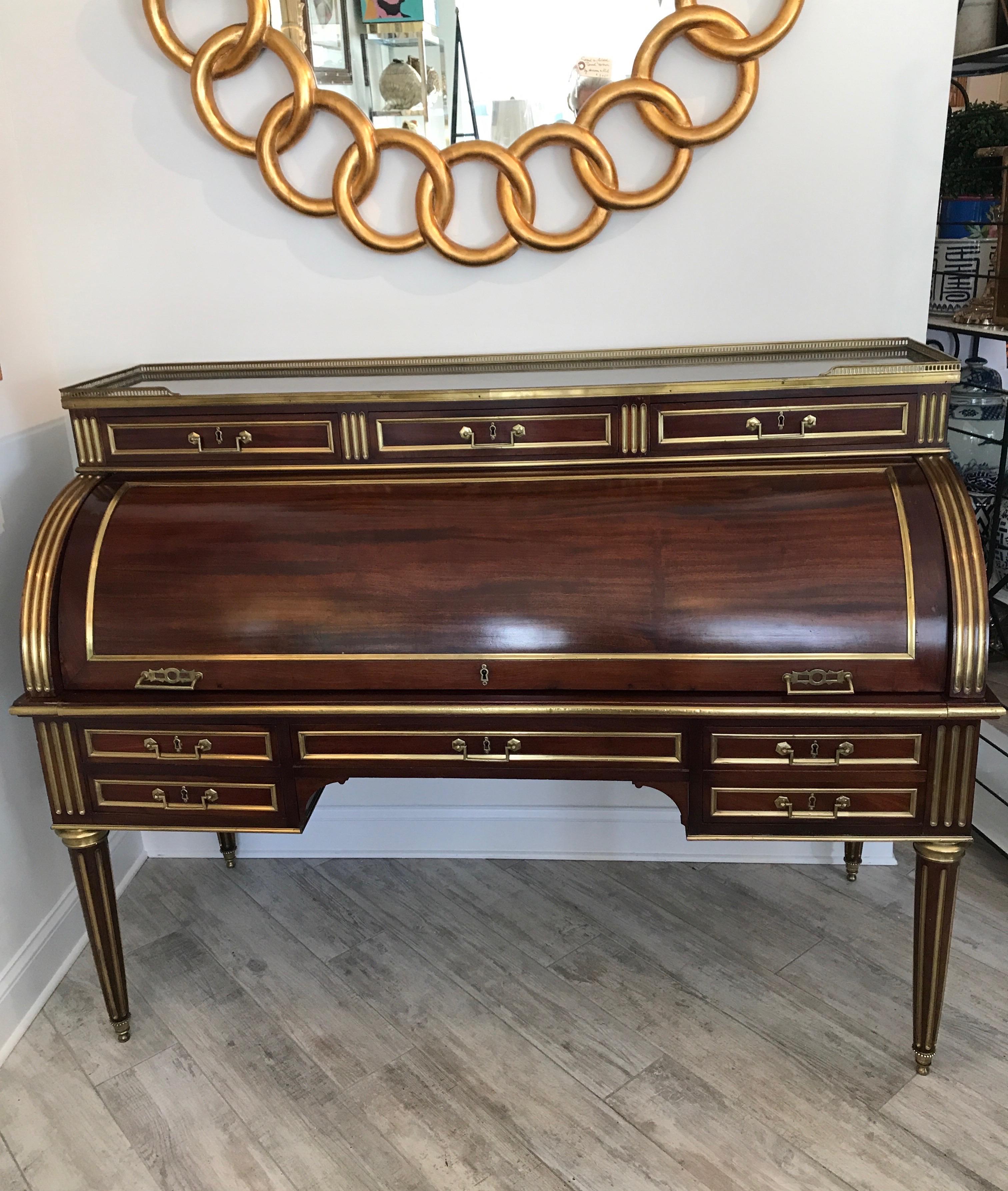 Antique French Louis XVI Style Cylinder Desk In Good Condition For Sale In West Palm Beach, FL