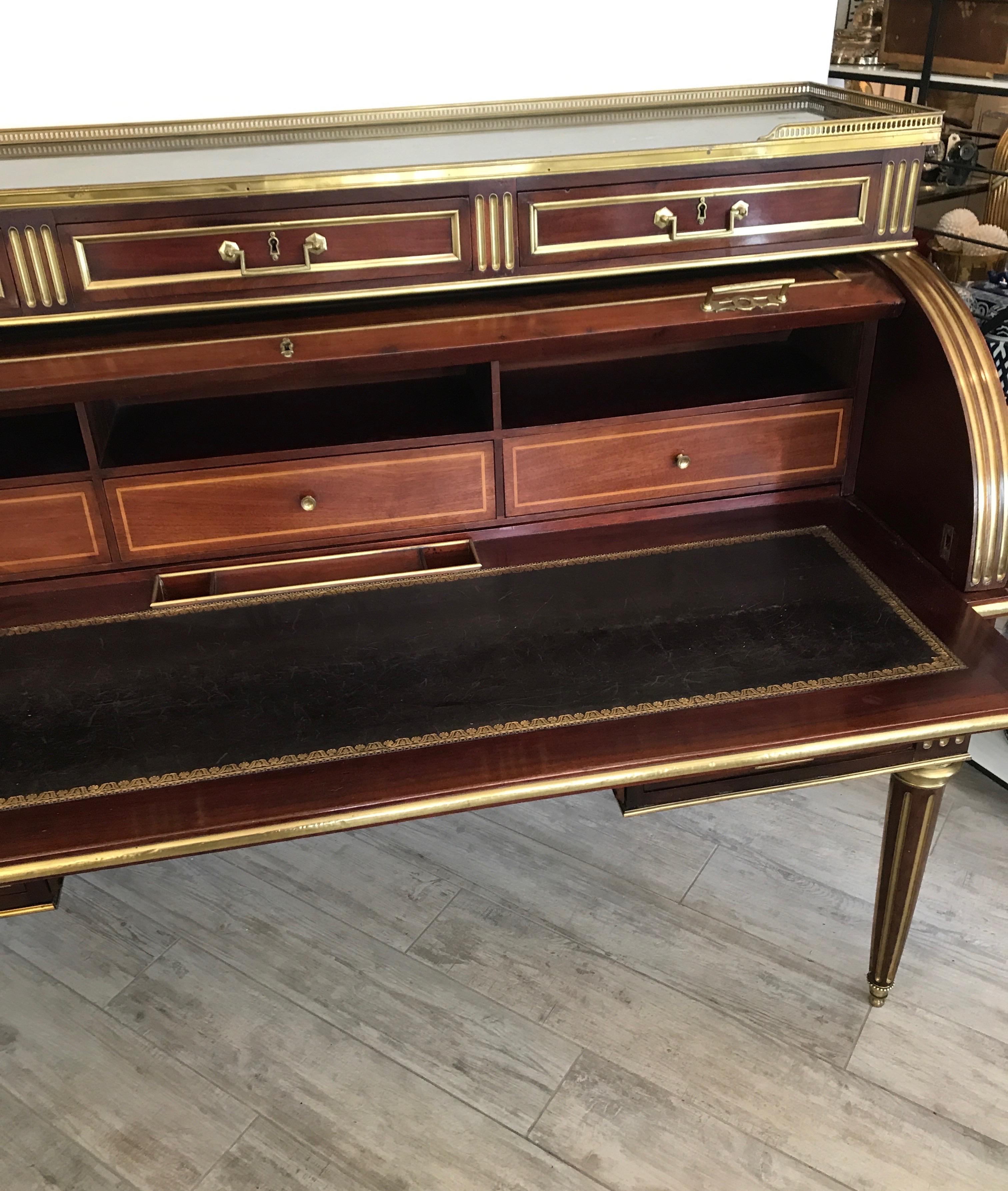 Brass Antique French Louis XVI Style Cylinder Desk For Sale