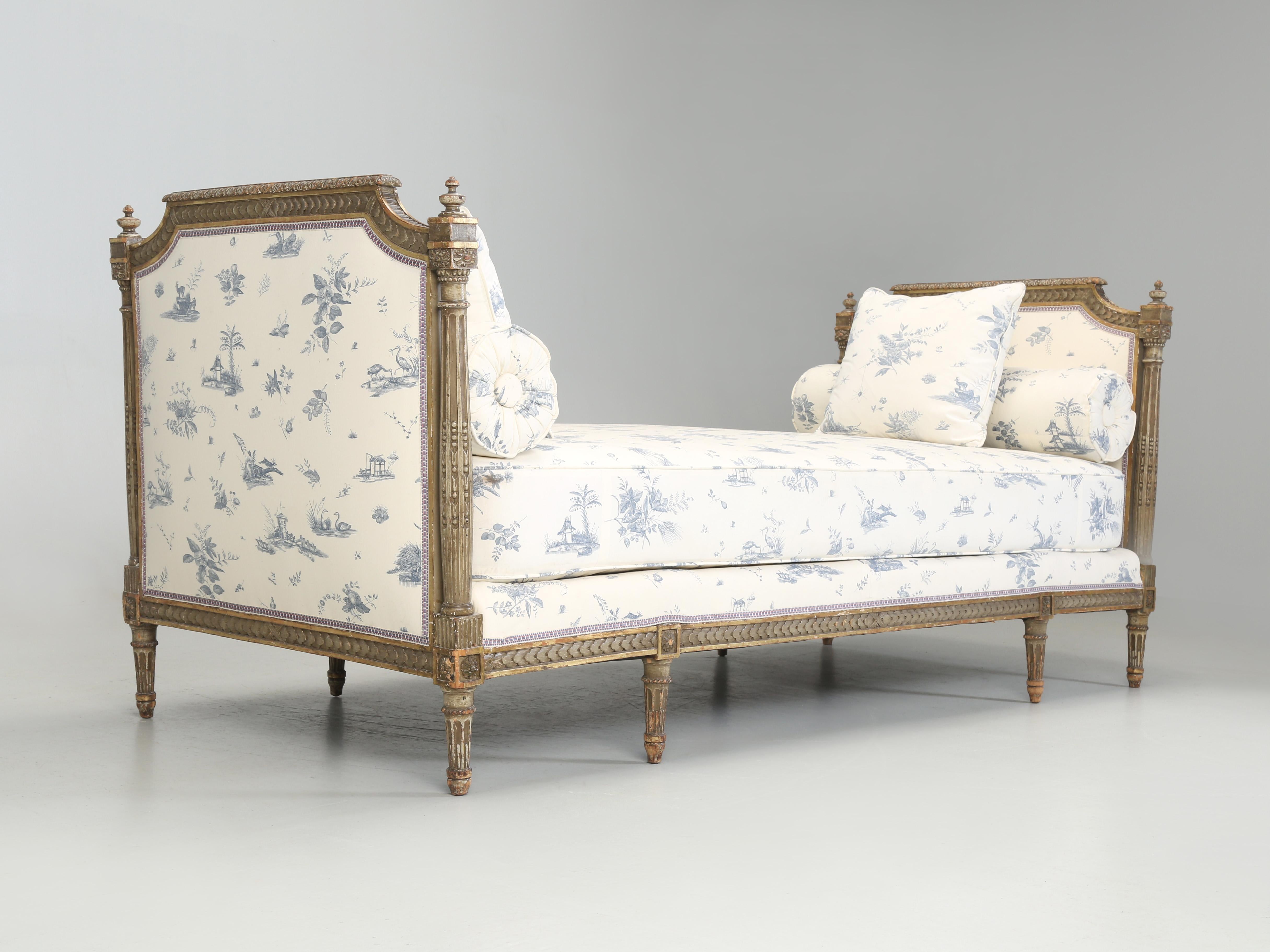 Hand-Painted Antique French Louis XVI Style Daybed 1800’s All Original Paint and 24kt Gilding