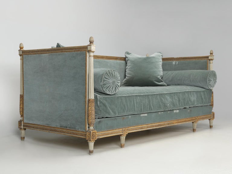 Hand-Crafted Antique French Louis XVI Style Daybed c1800's Original Paint with Old Mohair