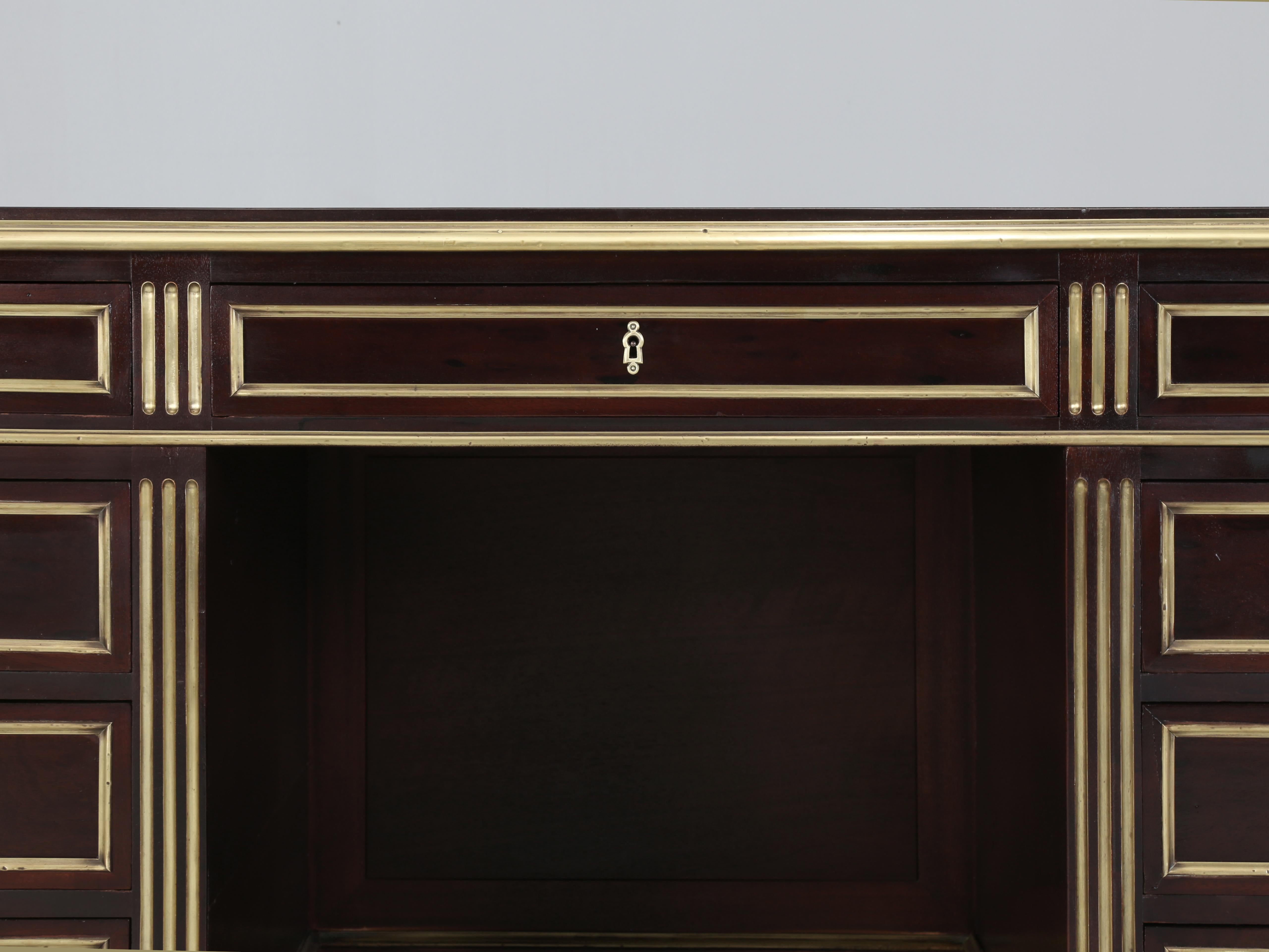 Antique French Louis XVI Style Desk in Caribbean Mahogany Brass Trim Restored 5