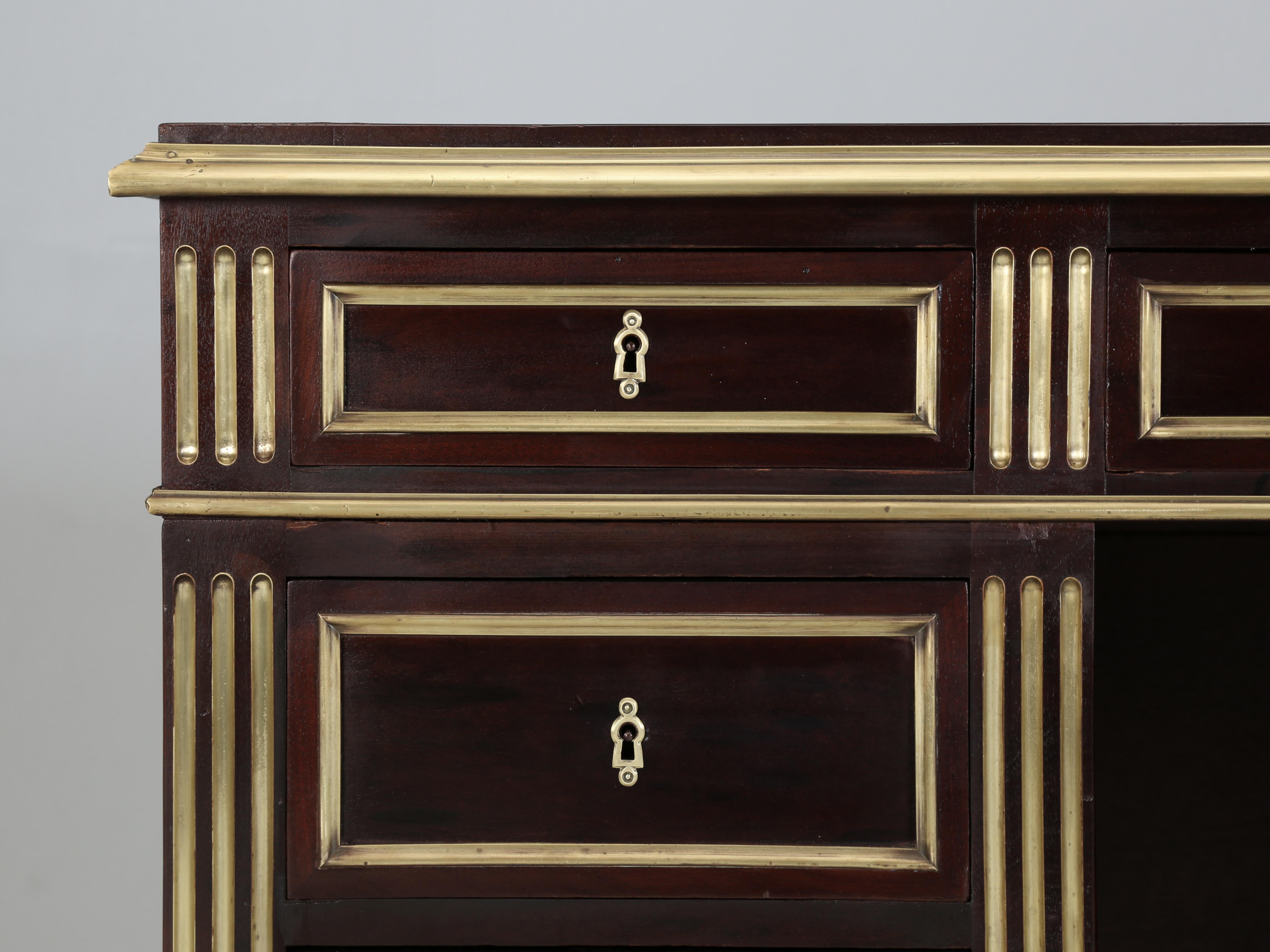 Antique French Louis XVI Style Desk in Caribbean Mahogany Brass Trim Restored 6