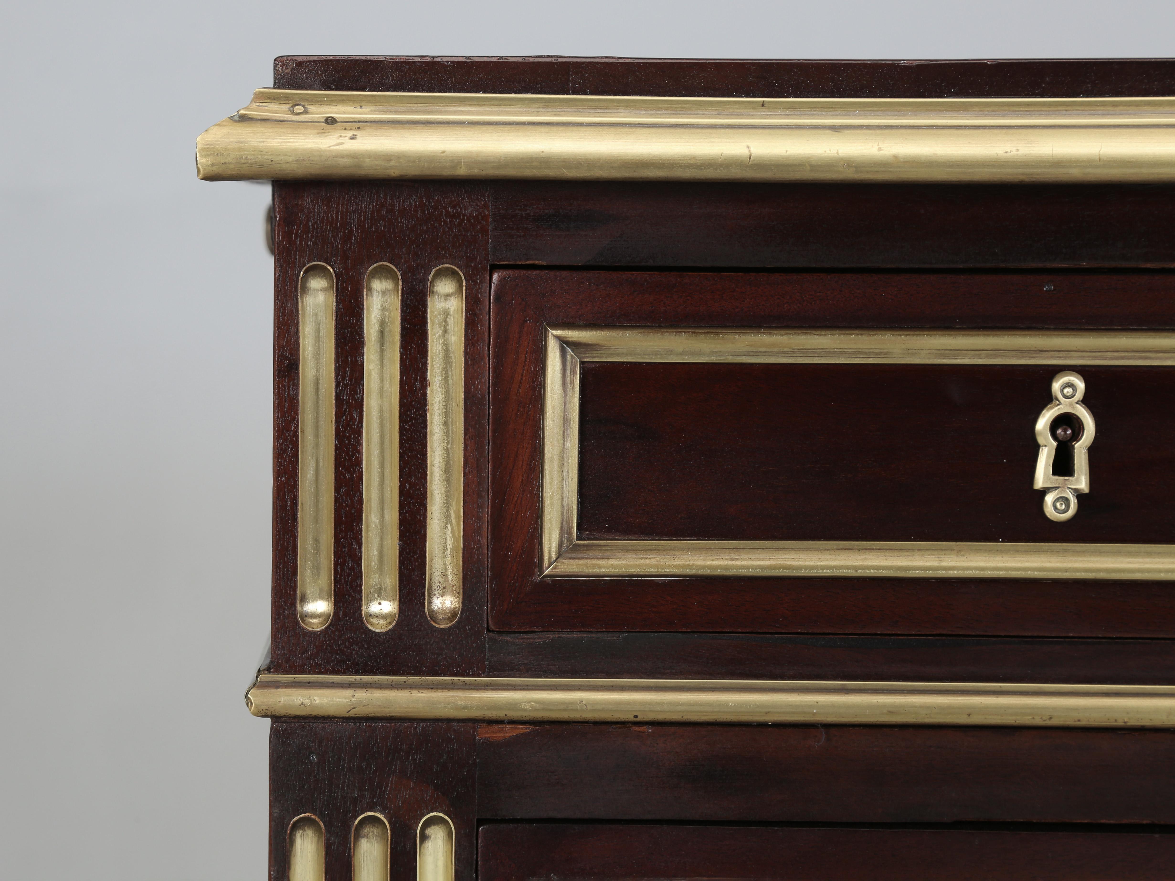 Antique French Louis XVI Style Desk in Caribbean Mahogany Brass Trim Restored 7