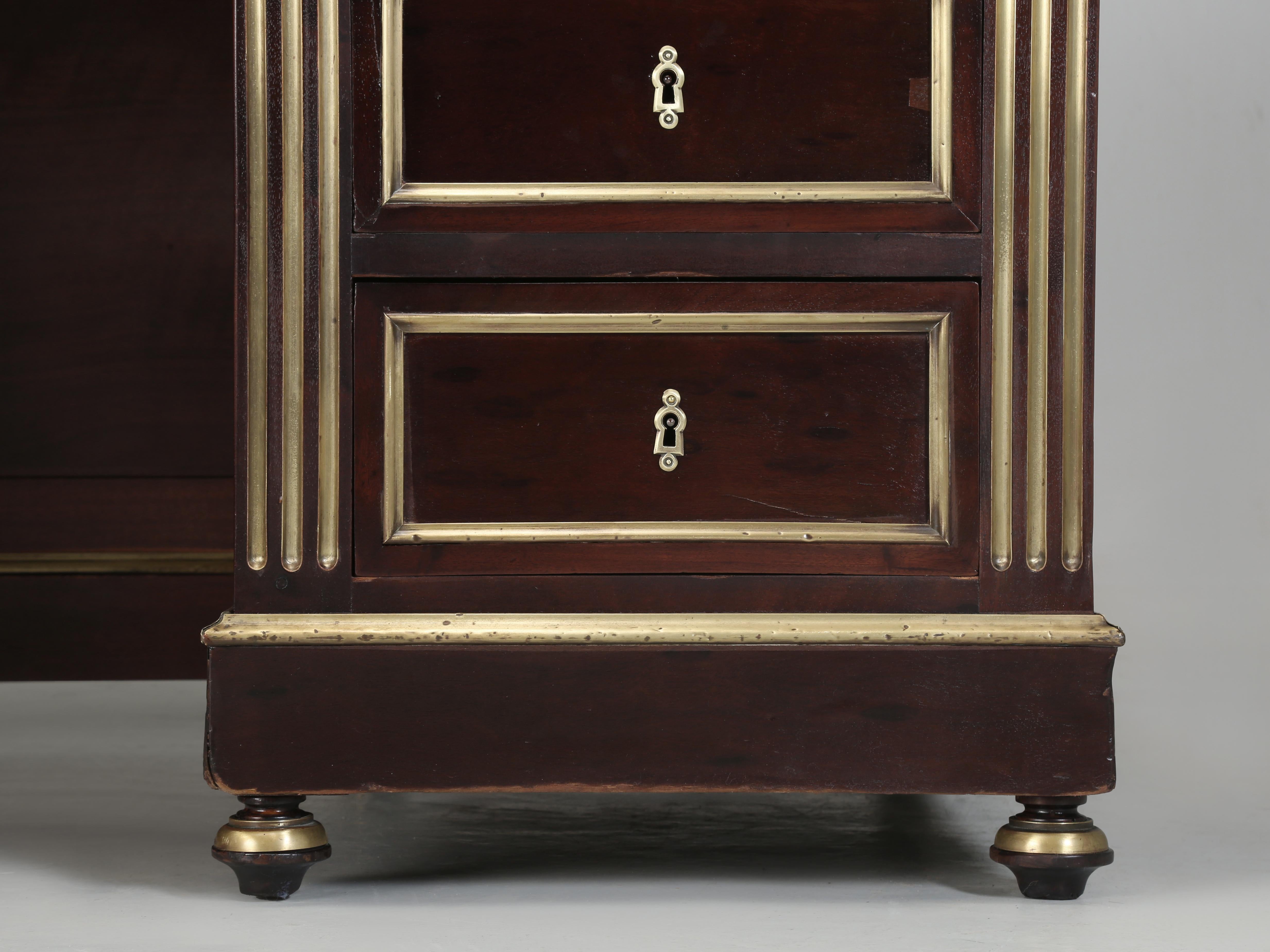 Antique French Louis XVI Style Desk in Caribbean Mahogany Brass Trim Restored 8