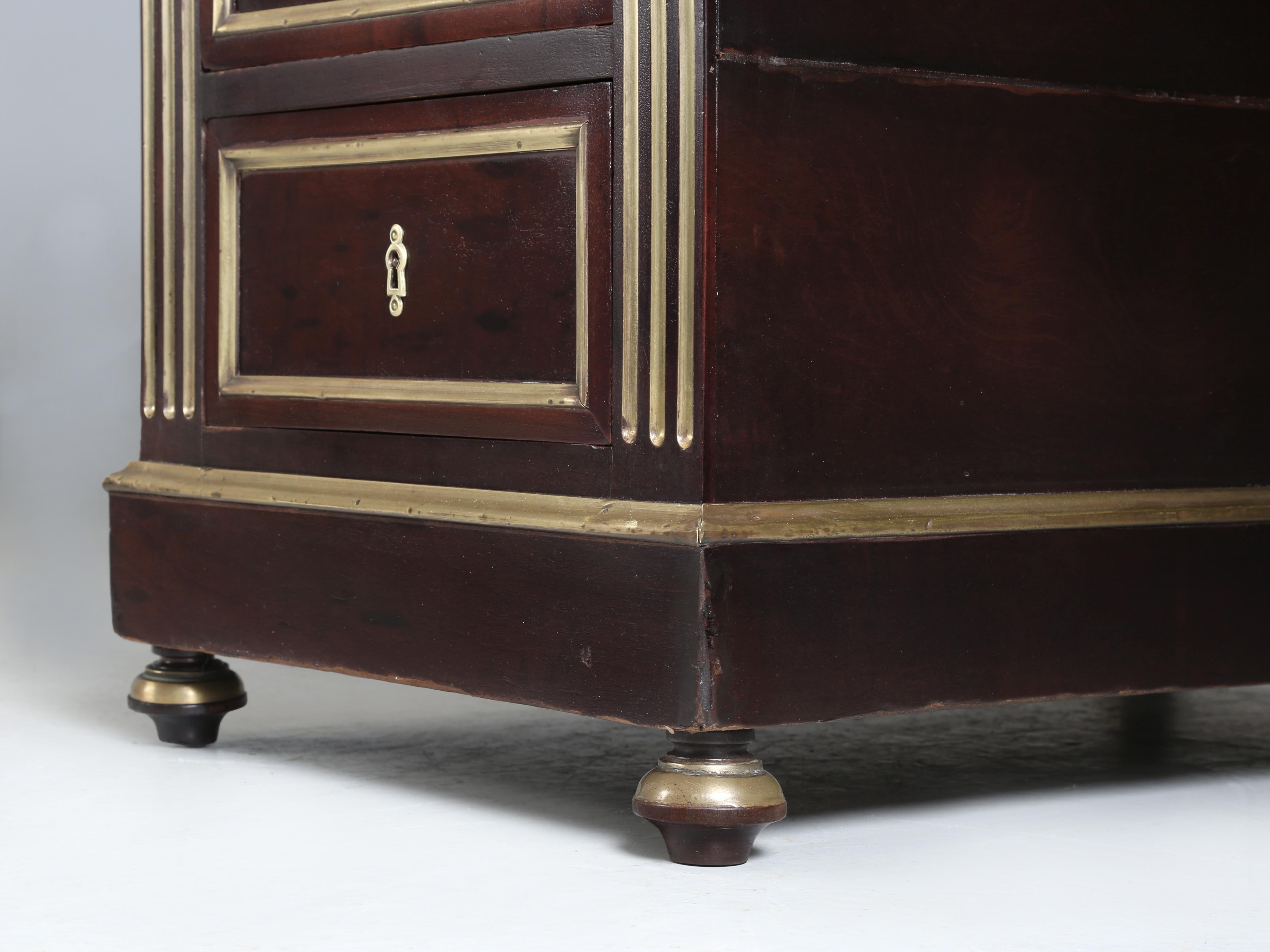 Antique French Louis XVI Style Desk in Caribbean Mahogany Brass Trim Restored 9