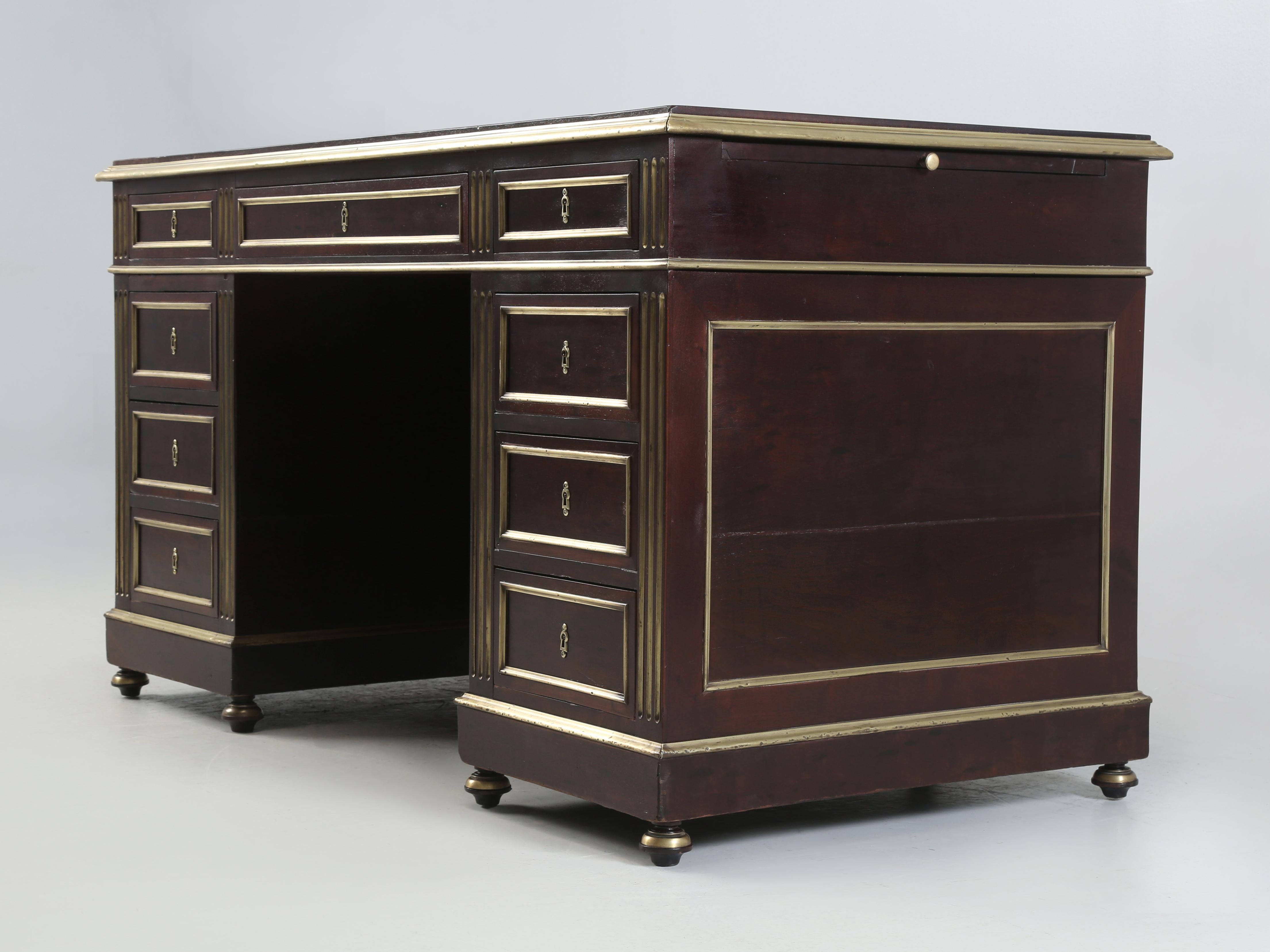 Antique French Louis XVI Style Desk in Caribbean Mahogany Brass Trim Restored 10
