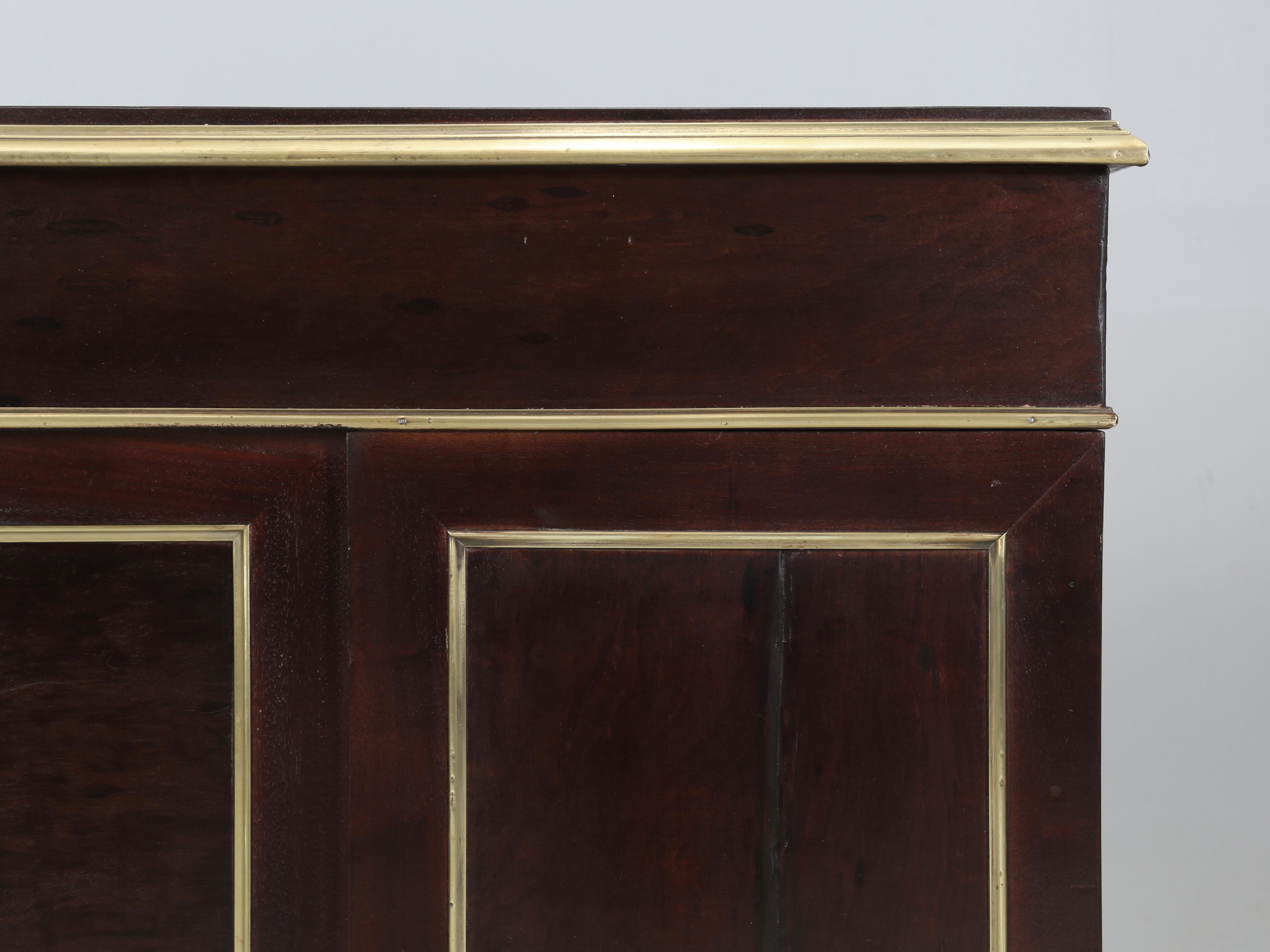 Antique French Louis XVI Style Desk in Caribbean Mahogany Brass Trim Restored 13
